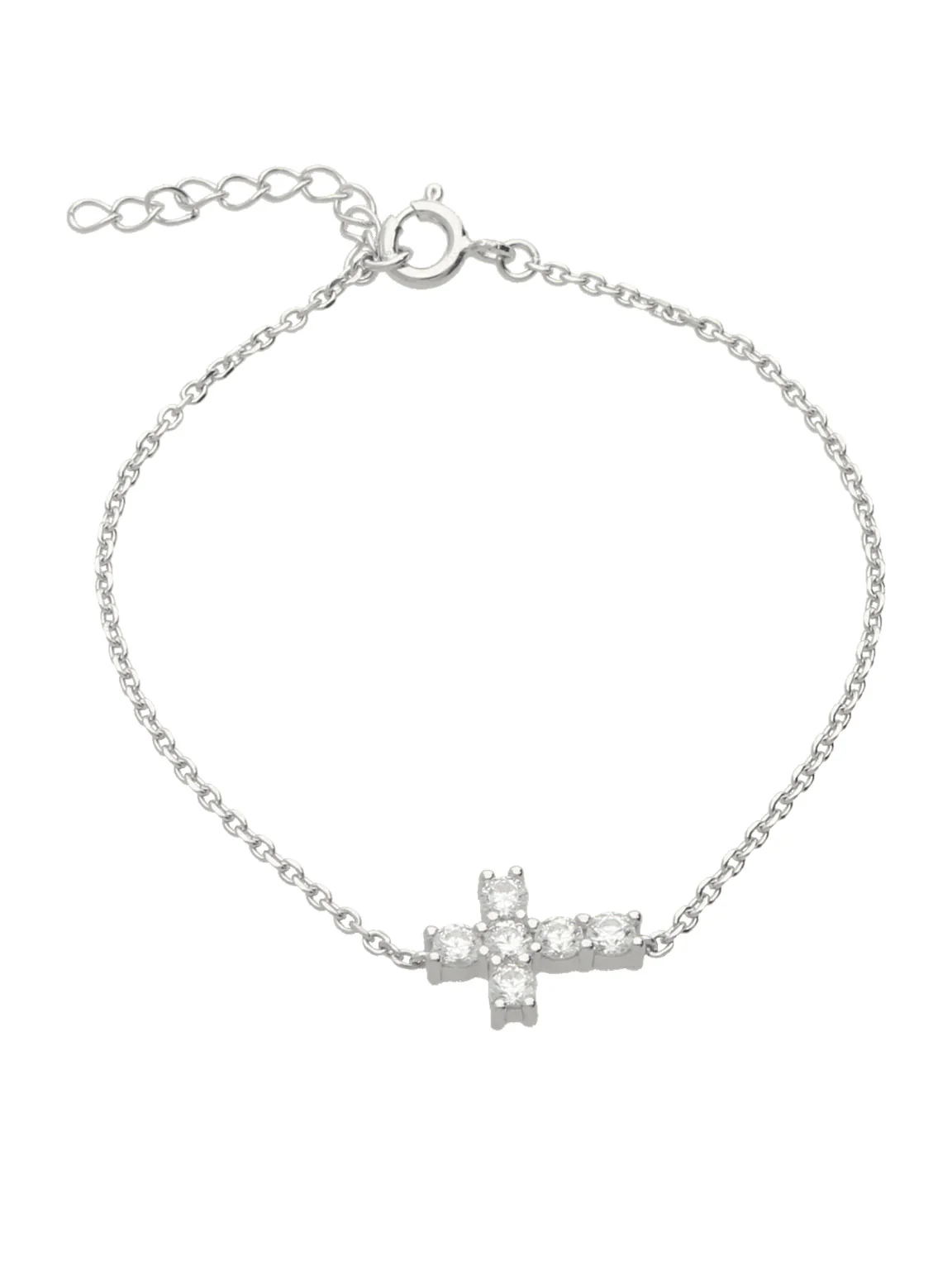 Pulseira delicada em prata 925 com zircônia e cruz