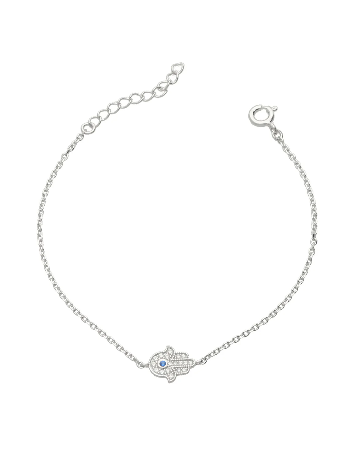 Pulseira Mão de Fátima em prata 925 com zircónia azul - Image 2