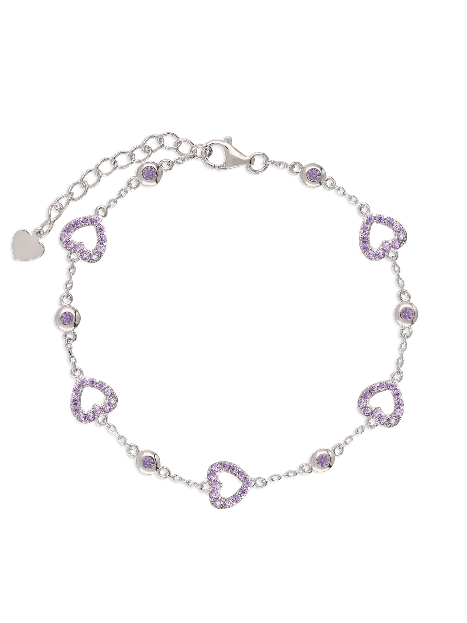 Pulseira delicada em prata 925 com zircônia e coração