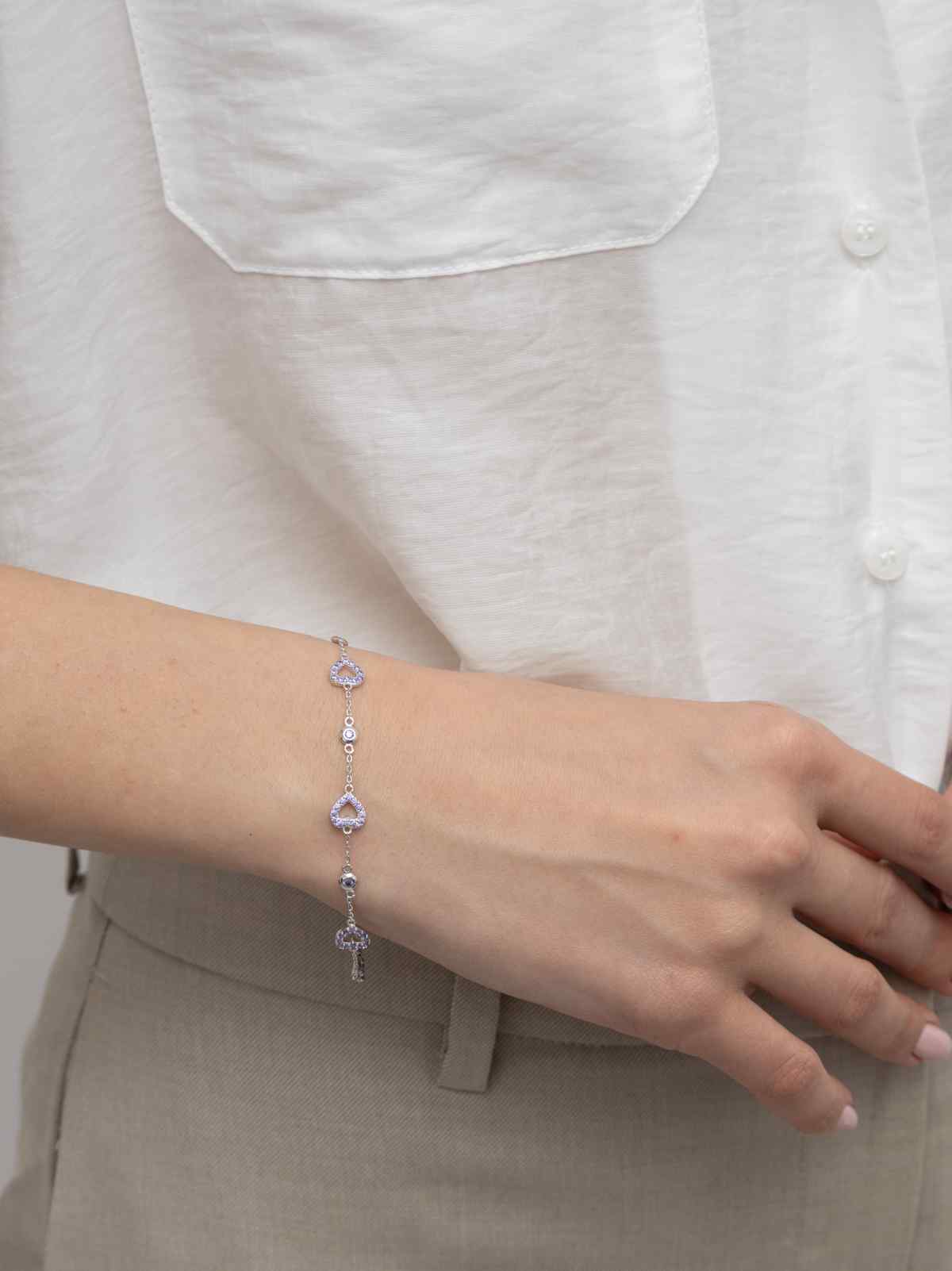 Pulseira delicada em prata 925 com zircônia e coração - Image 2