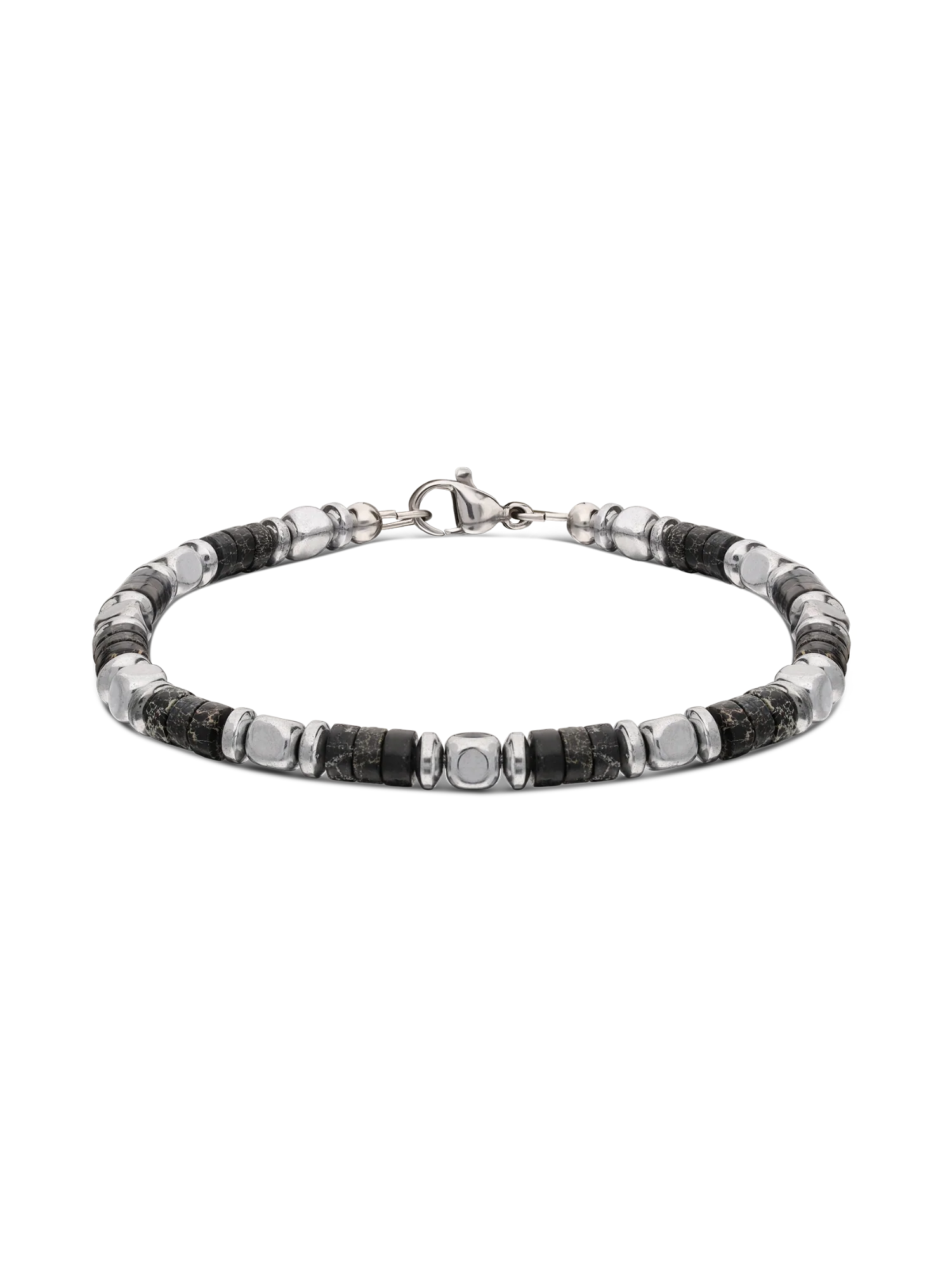Pulseira masculina em aço inoxidável e lolita preto
