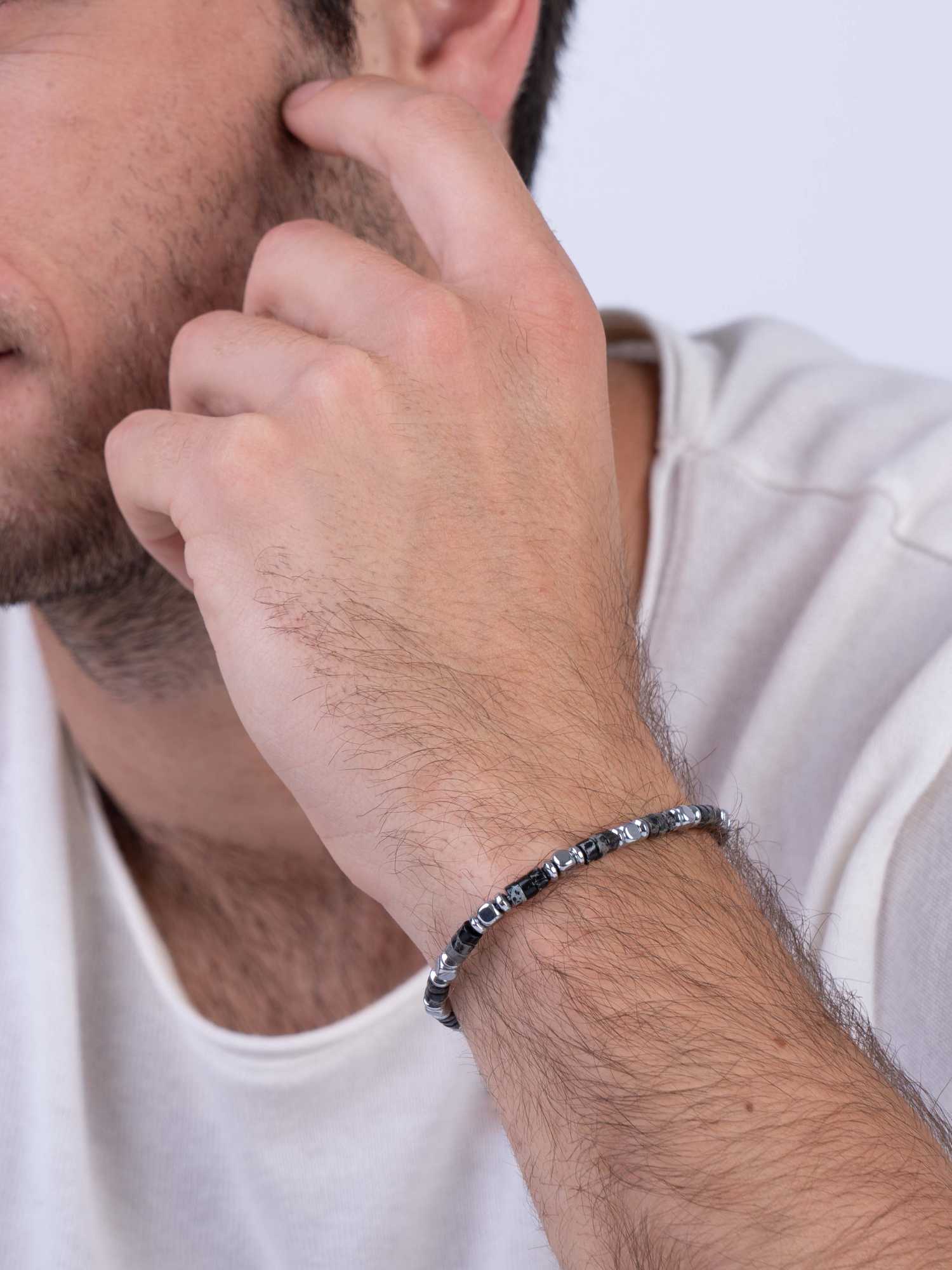 Pulseira masculina em aço inoxidável e lolita preto - Image 3