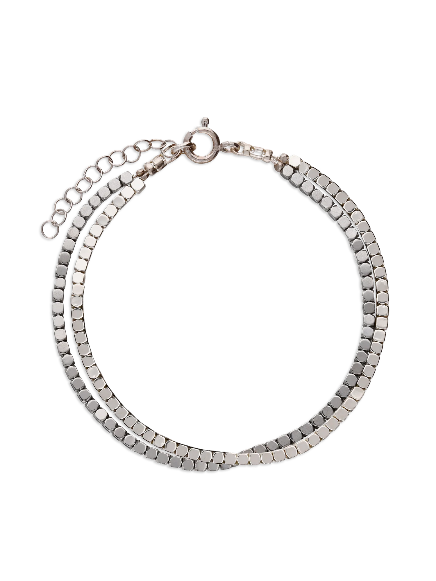 Pulseira delicada de pedras de hematita com metais