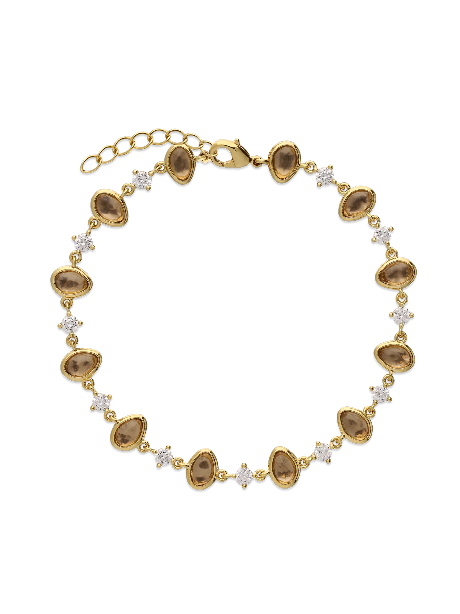 Pulseira temática banhada a ouro com zircónia e vidro cristal castanho