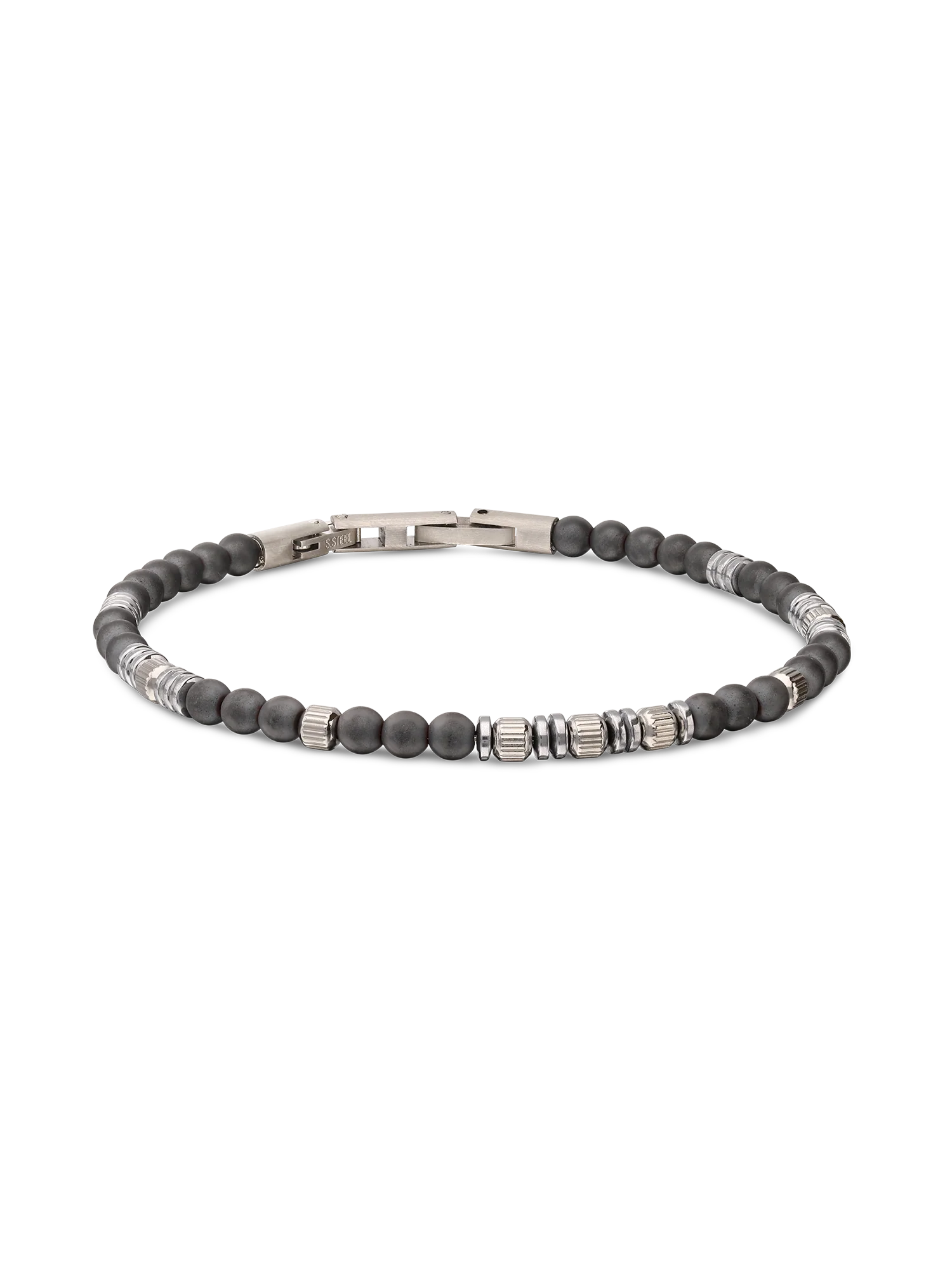 Pulseira Masculina em aço inoxidável com hematite cinzento