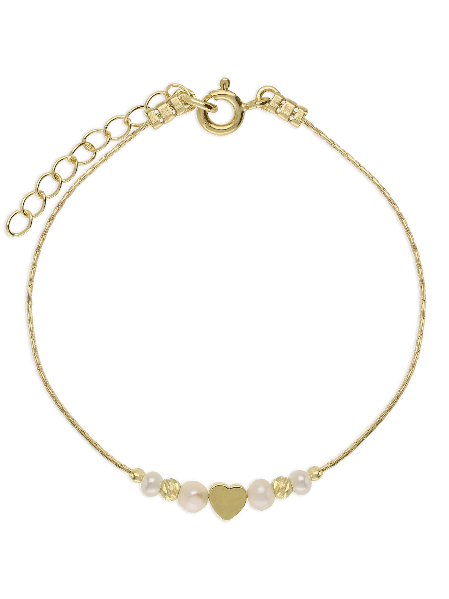 Pulseira coração banhada a ouro com pérola