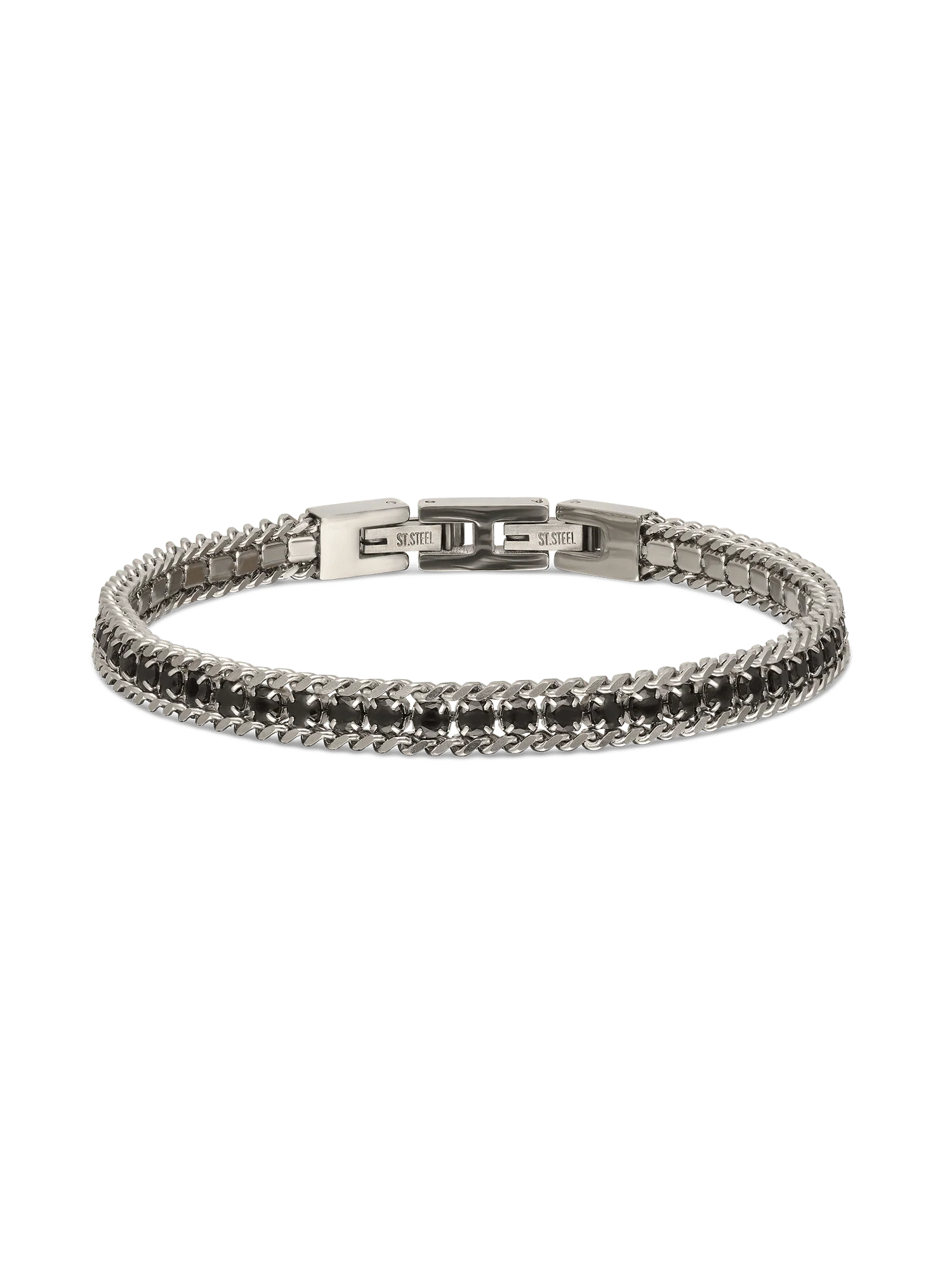 Pulseira masculina em aço inoxidável com zircónia preta