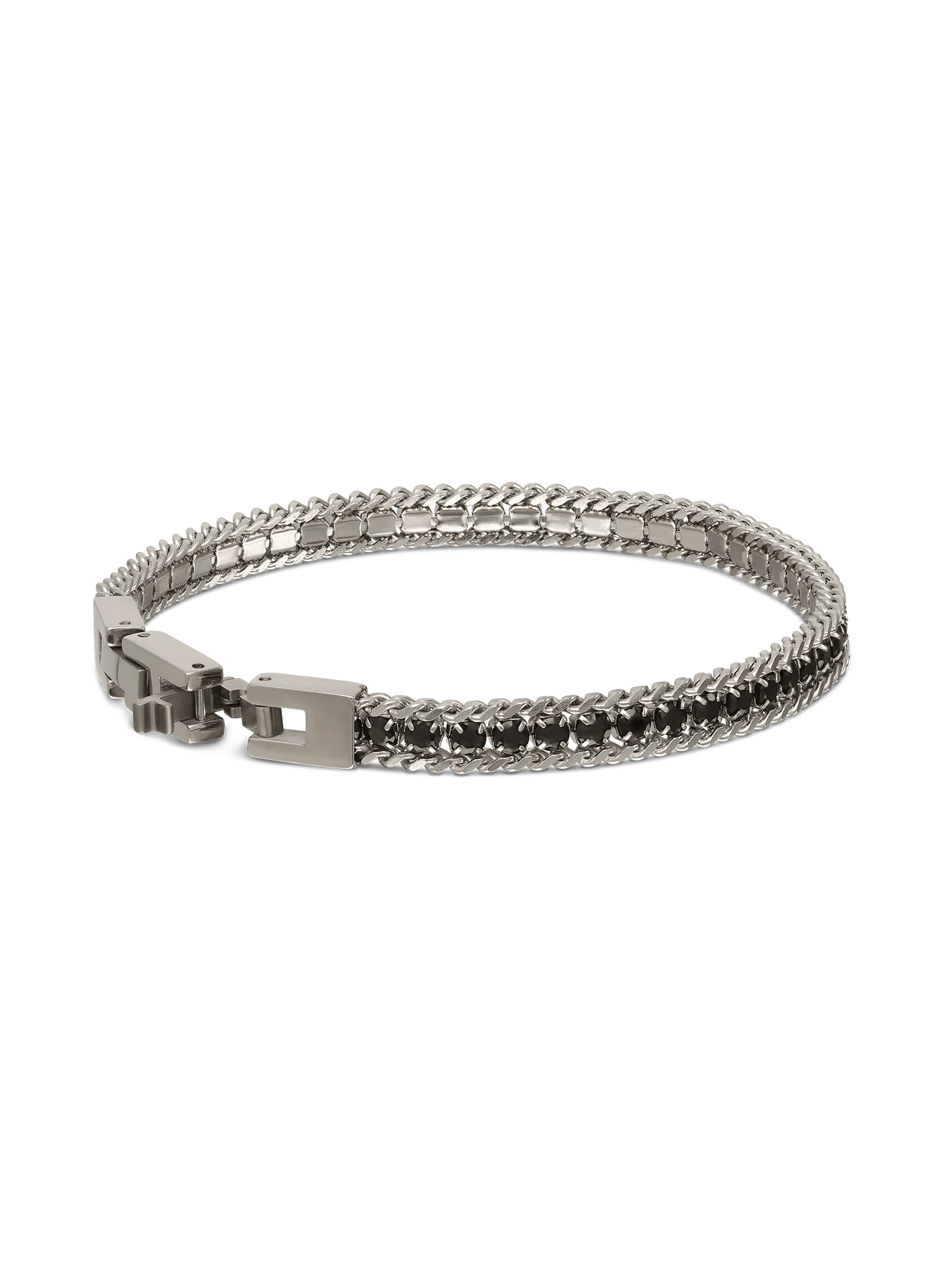 Pulseira masculina em aço inoxidável com zircónia preta - Image 2