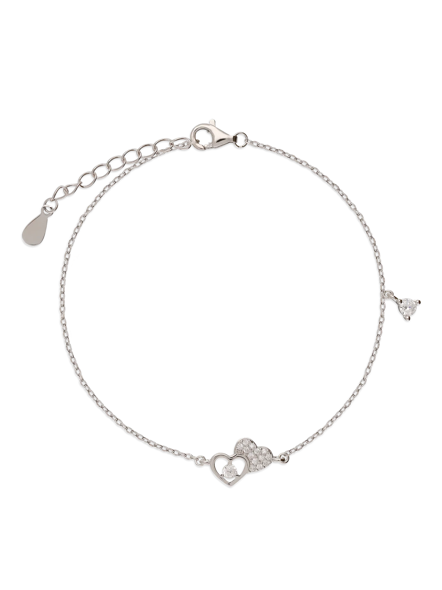Pulseira delicada coração em prata 925 com zircónia