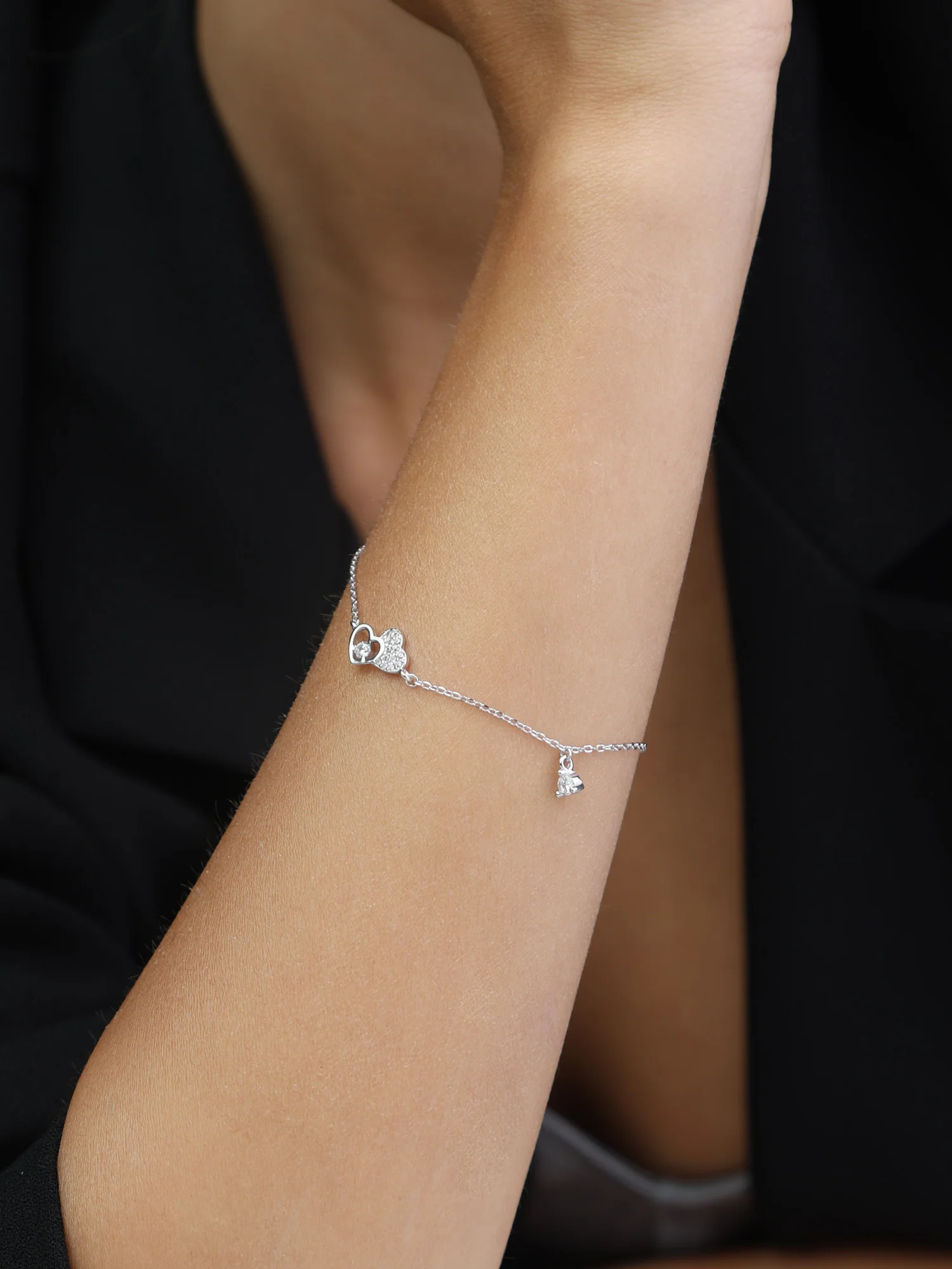 Pulseira delicada coração em prata 925 com zircónia - Image 2
