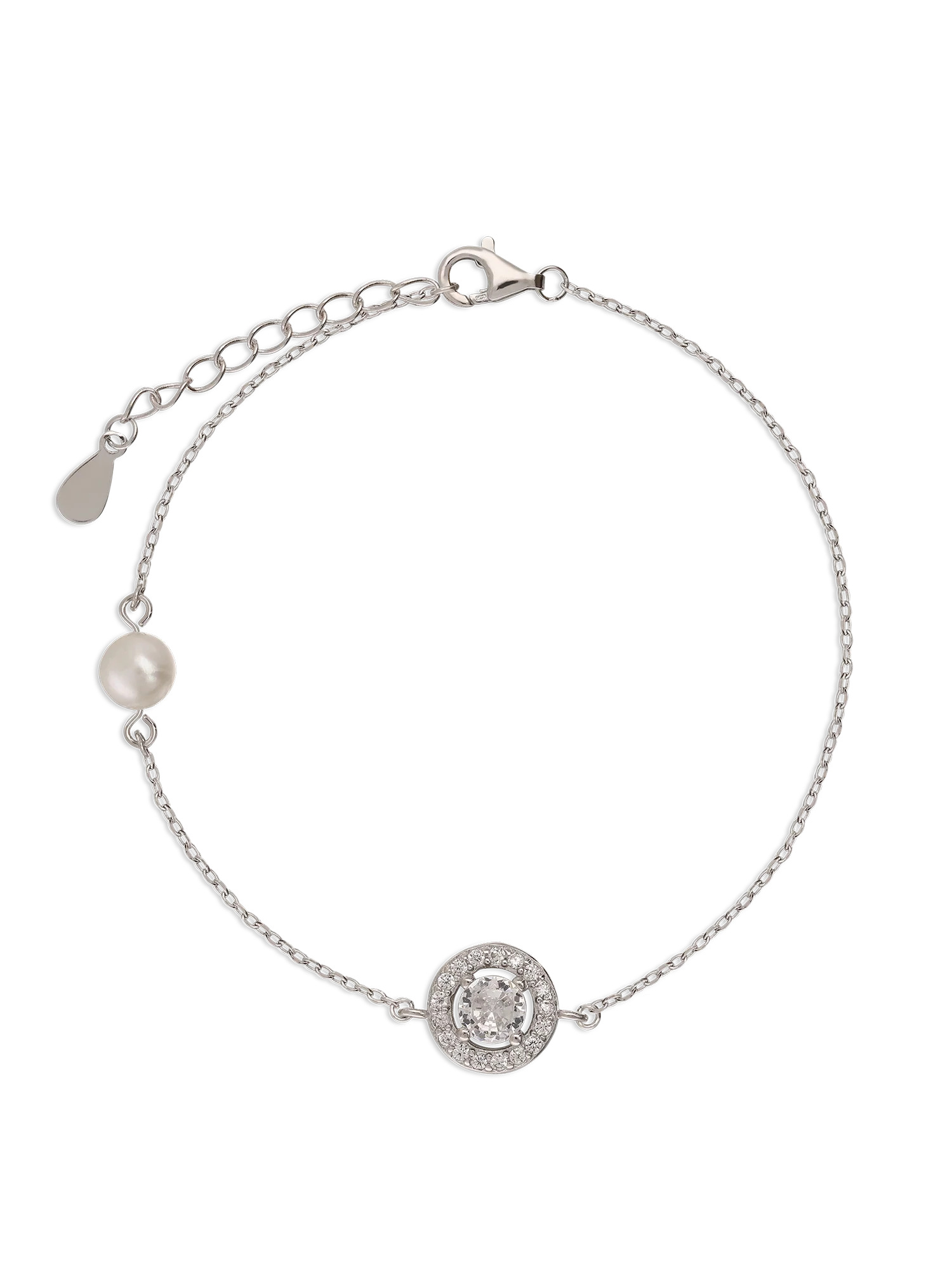 Pulseira em prata 925 com zircónia e pérola
