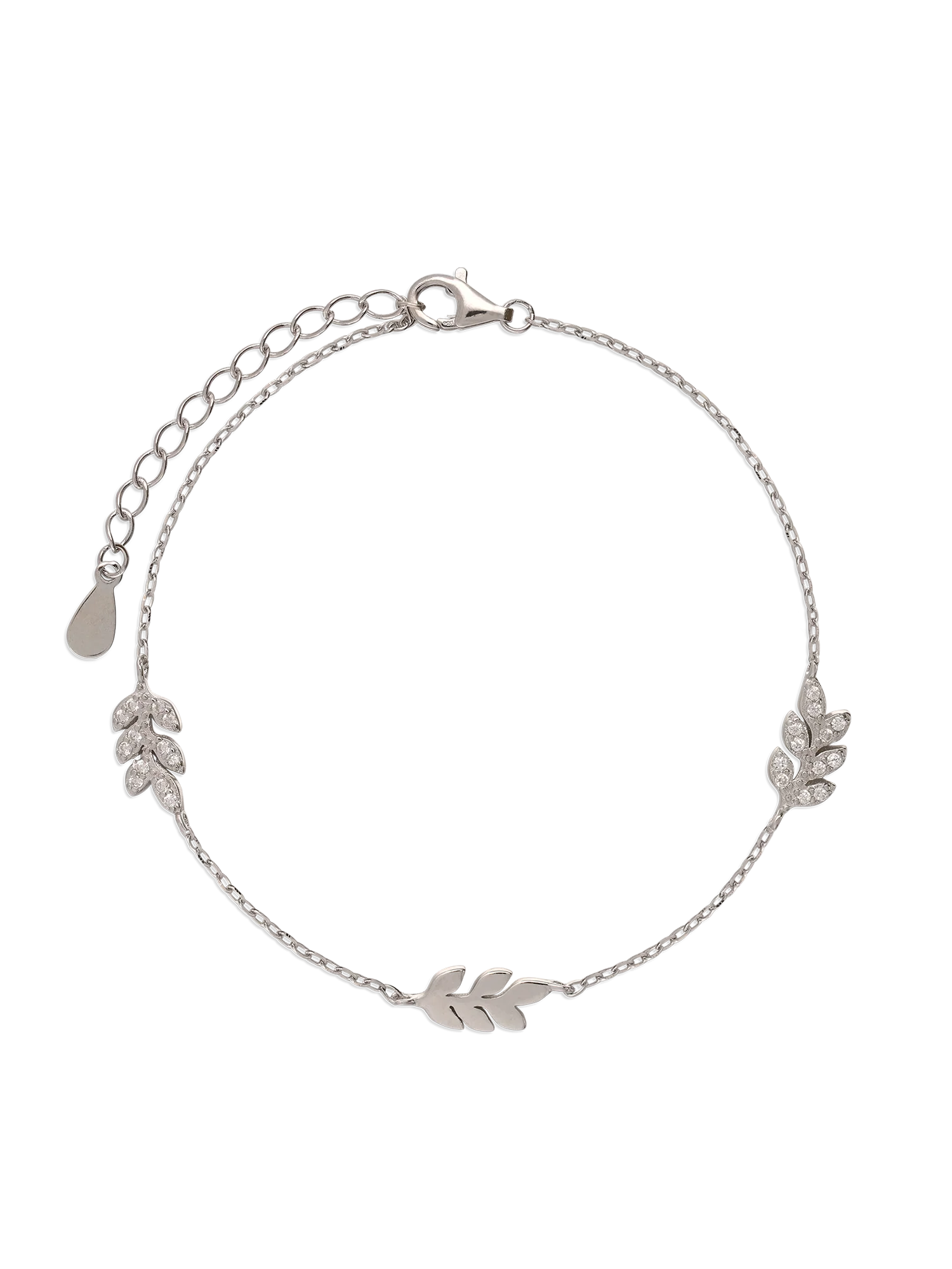 Pulseira folha em prata 925 com zircónia