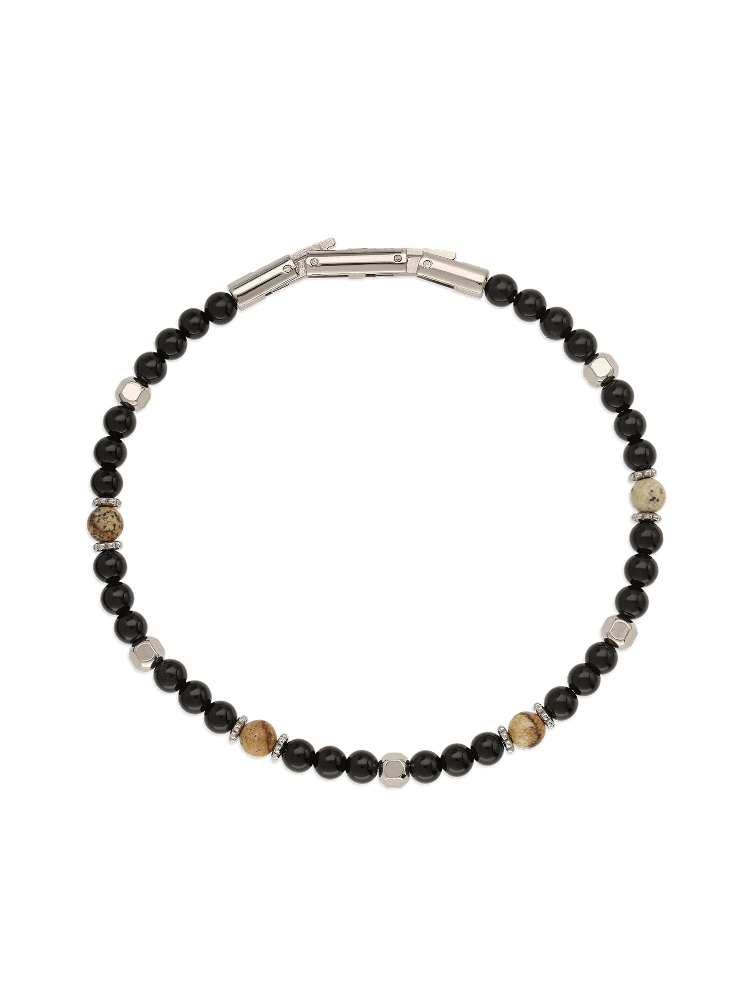 Pulseira masculina em aço inoxidável com ónix e olho-de-tigre preto e castanho - Image 2