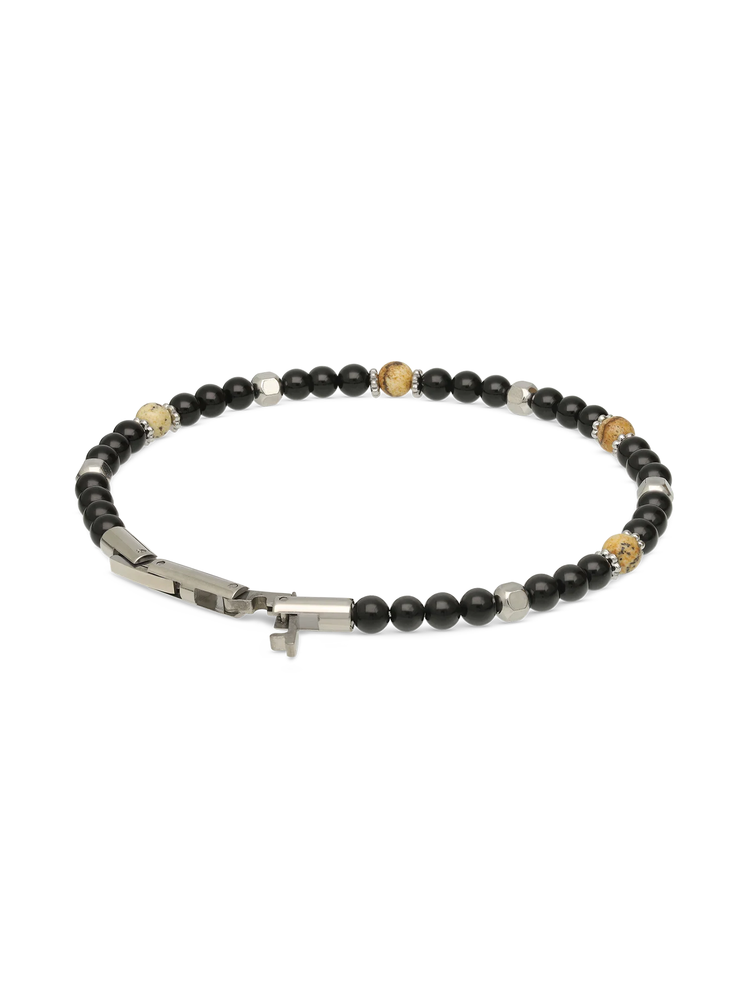 Pulseira masculina em aço inoxidável com ónix e olho-de-tigre preto e castanho - Image 3