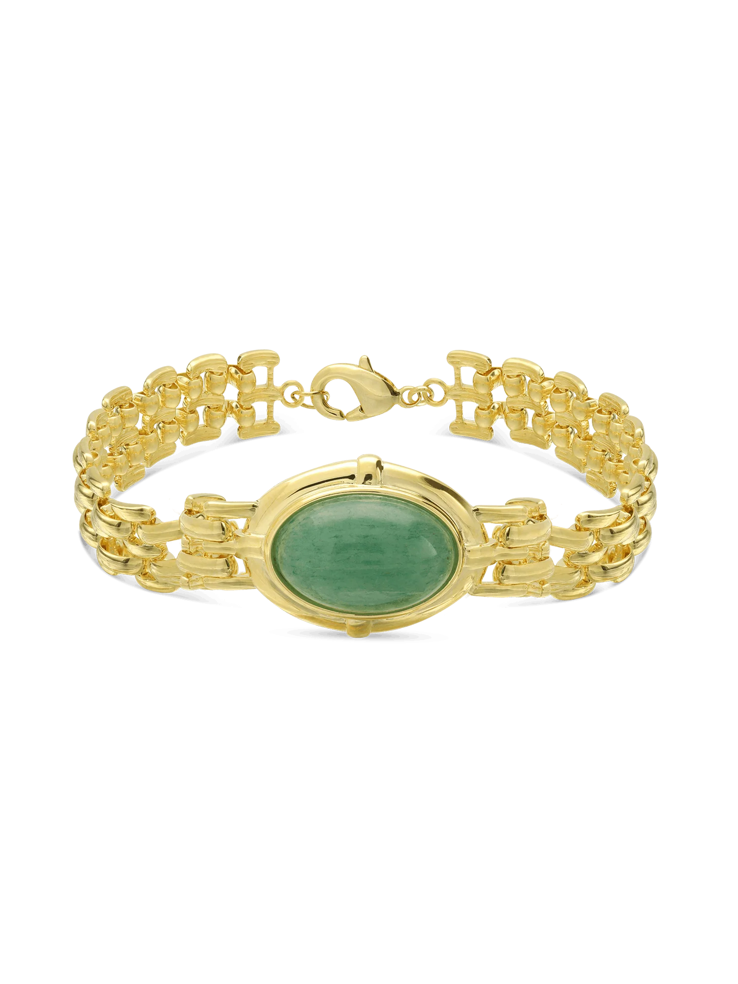 Pulseira de corrente larga banhada a ouro com aventurina verde