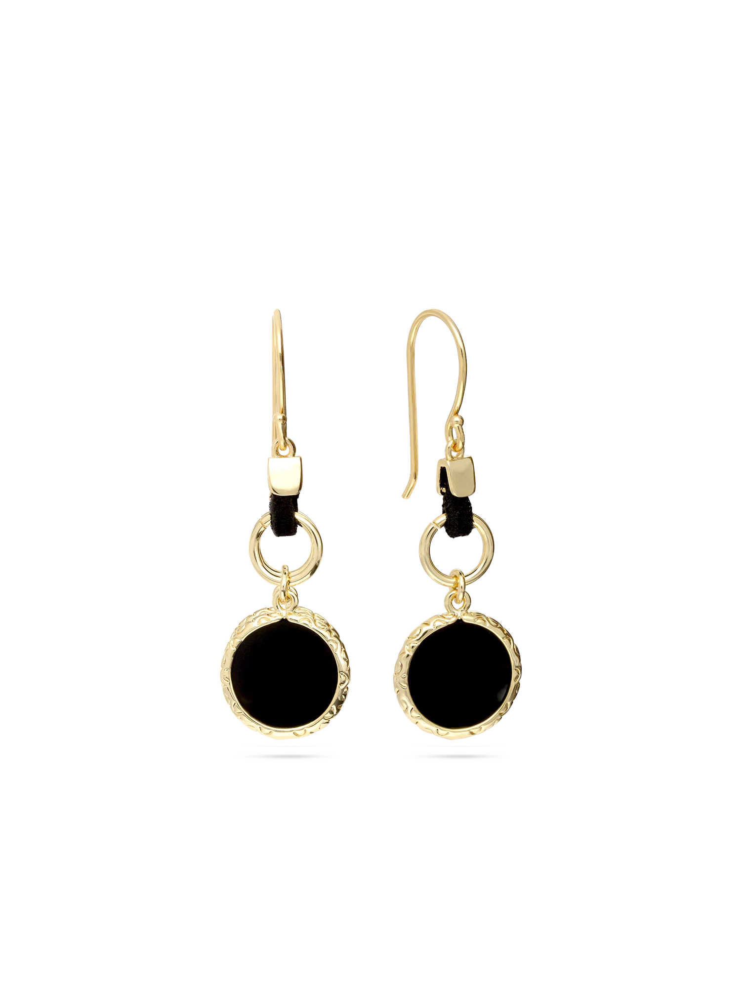 Pendentes banhados a ouro com ágata preta