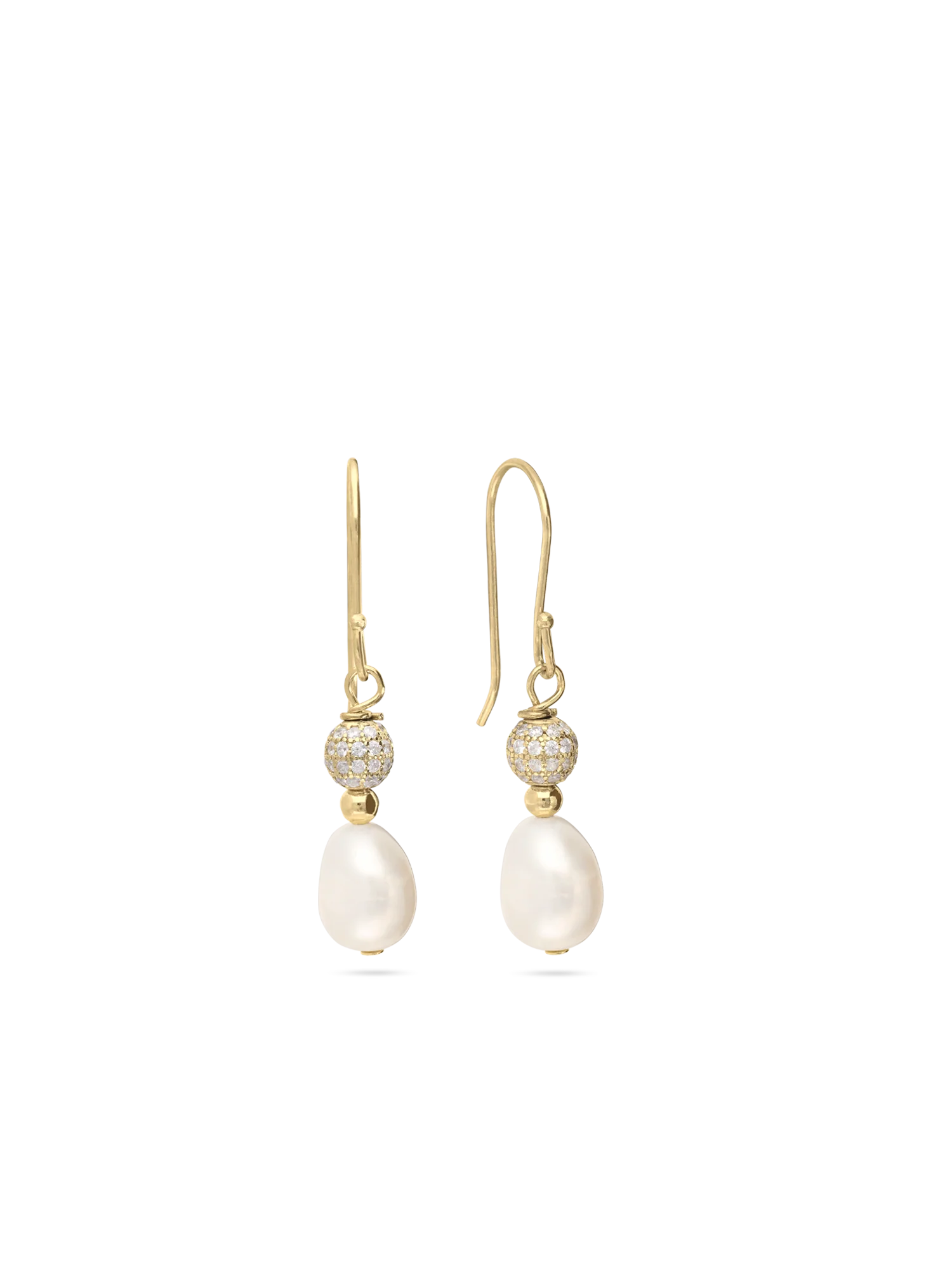 Pendentes banhados a ouro com zircónia e pérola