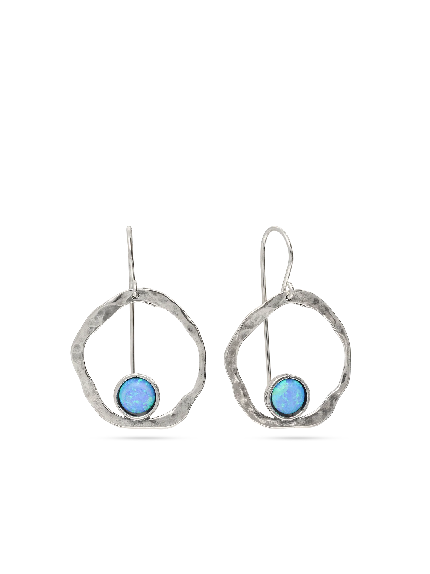 Pendentes círculo em prata com opala azul
