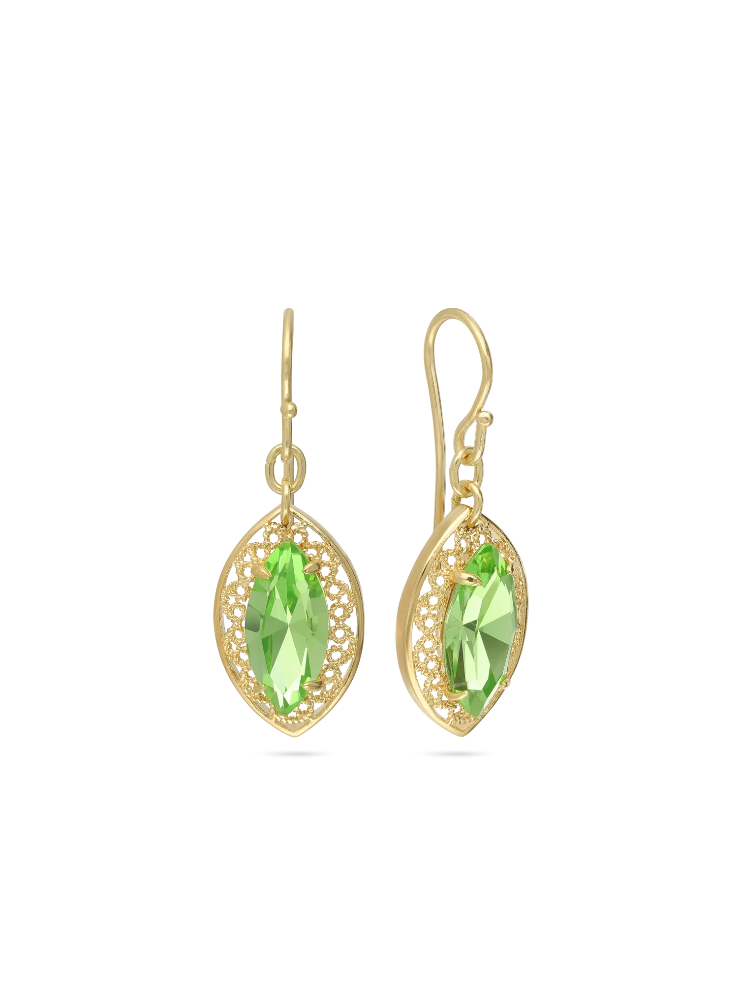 Pendentes banhados a ouro com vidro cristal verde
