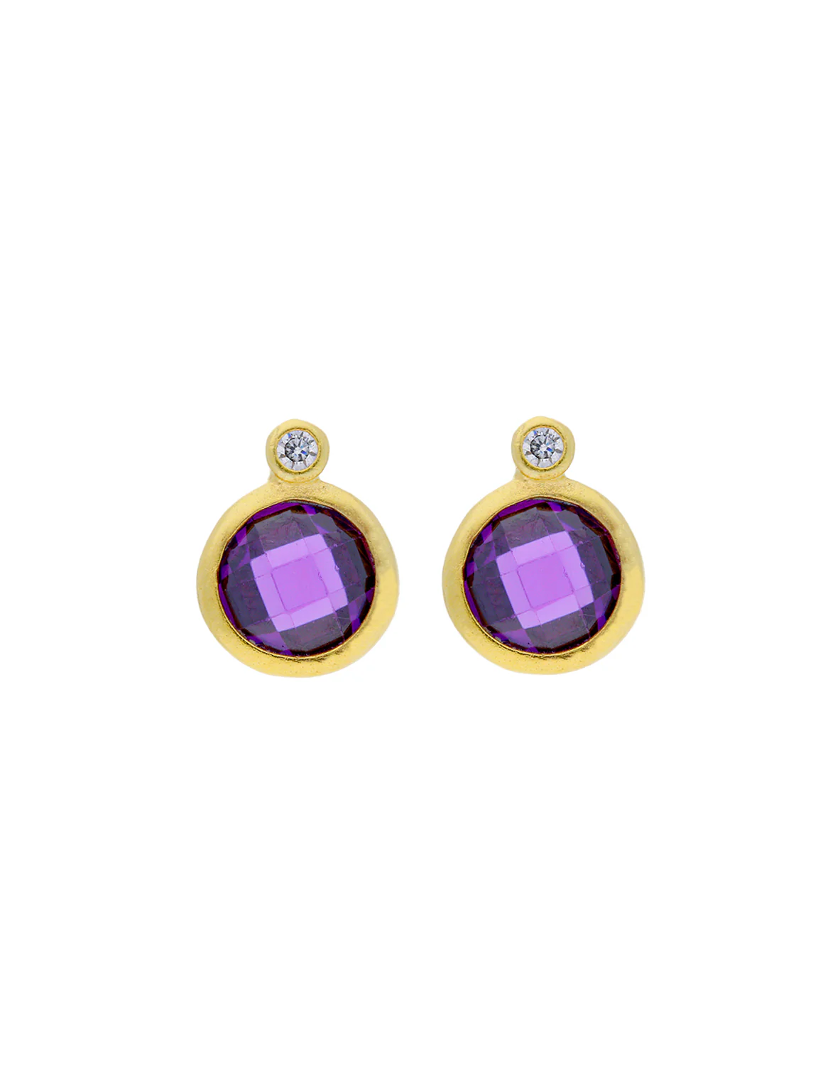 Brincos de placa banhados a ouro com zircónias e ametista violeta