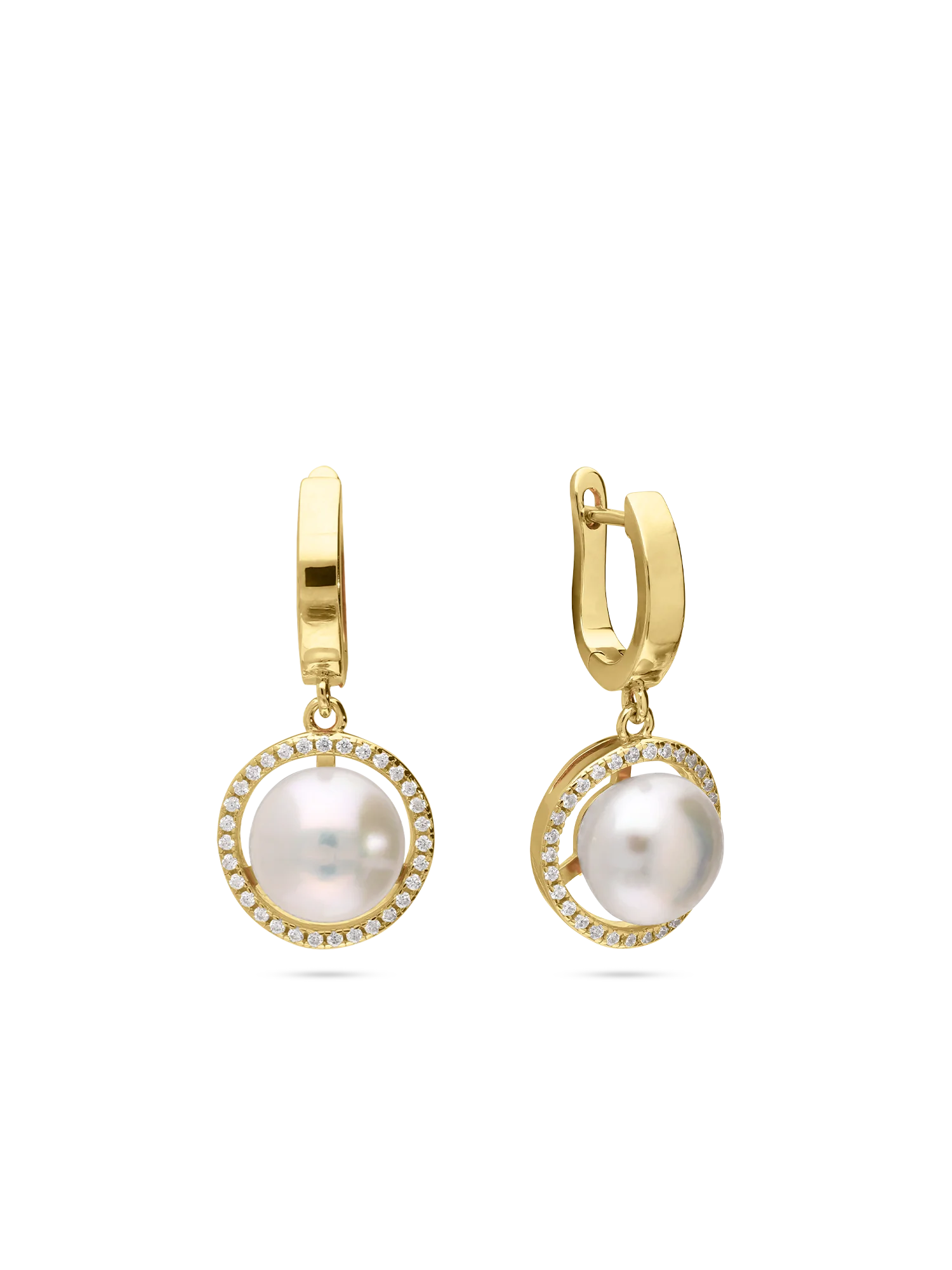 Pendentes banhados a ouro com zircónia e pérola