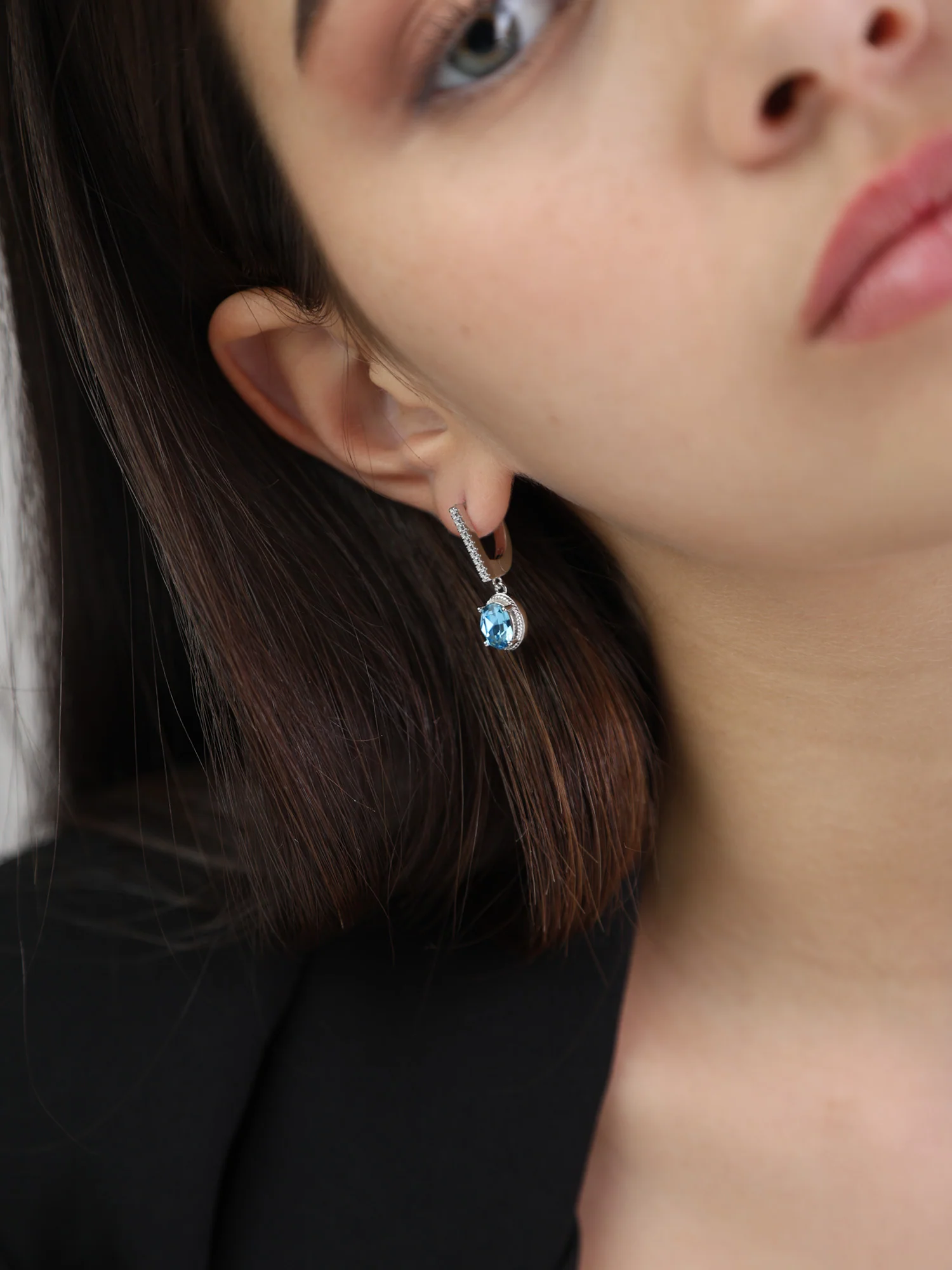 Pendentes em prata 925 com zircónia e cristal swarovski azul - Image 2