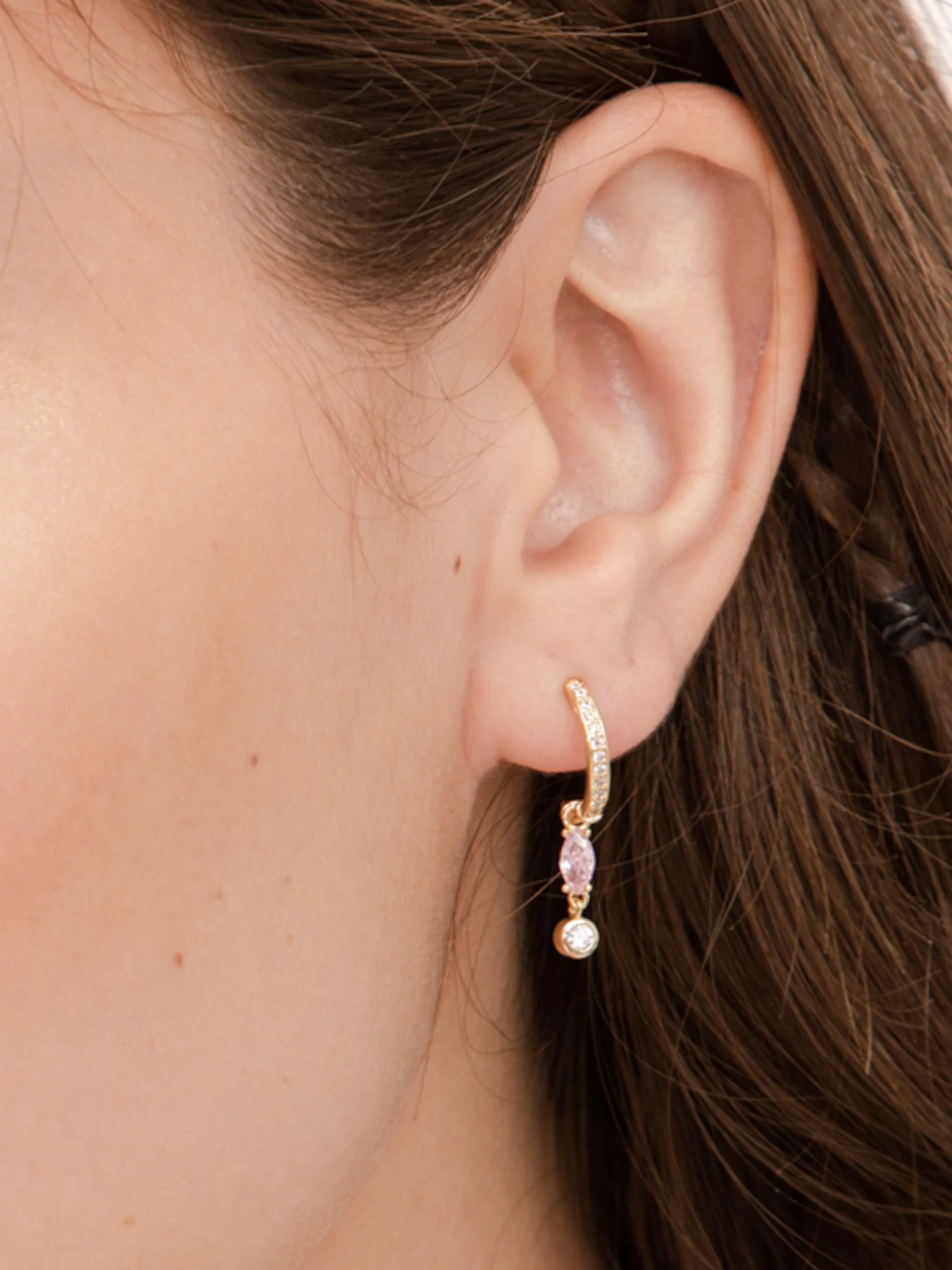 Argolas banhadas a ouro com zircónia rosa - Image 2