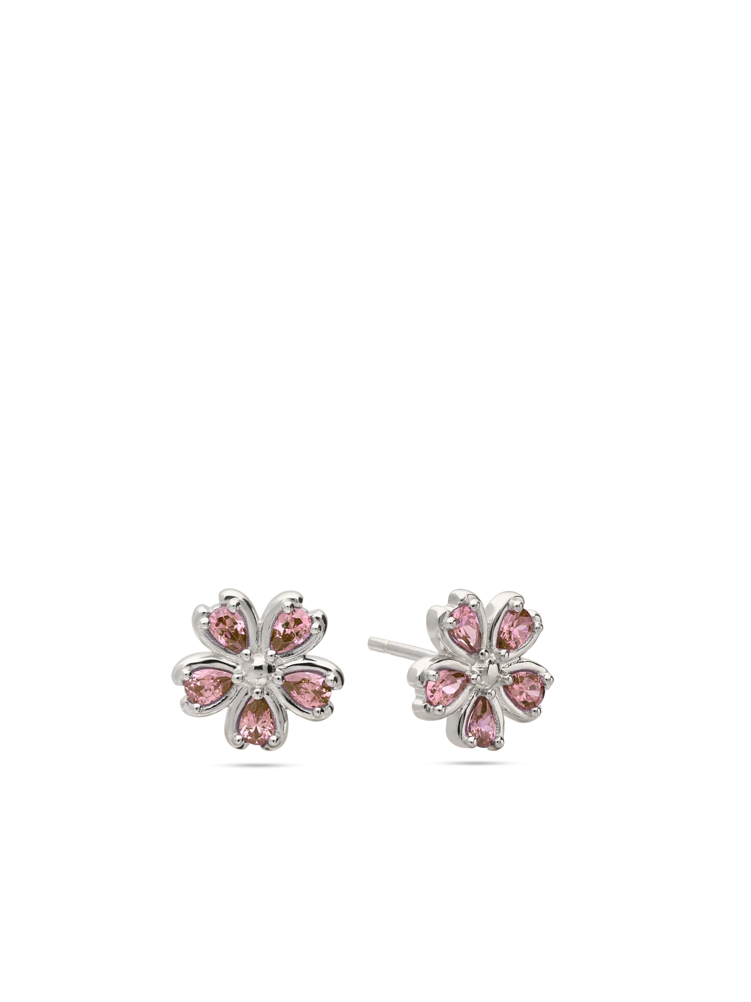 Brincos de placa flor em prata 925 com zircónias rosa
