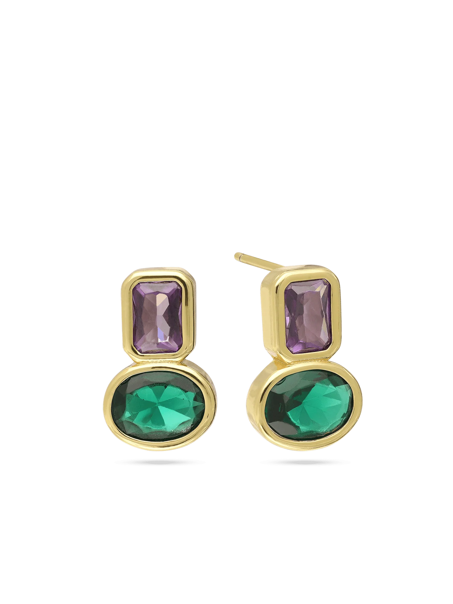 Pendentes banhados a ouro com zircónia e cristais coloridos