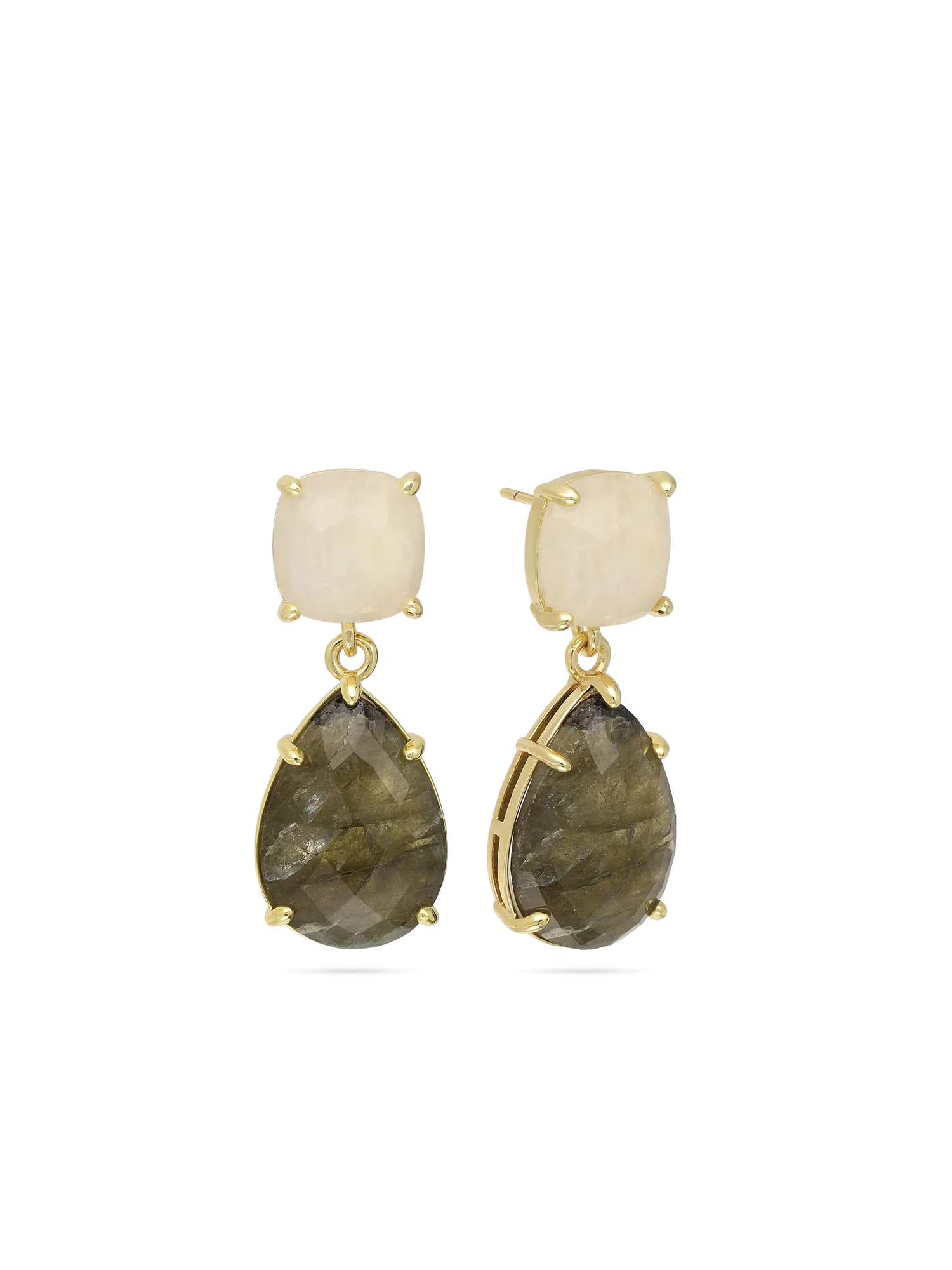 Pendentes banhado a ouro com pedra de lua e labradorite verde