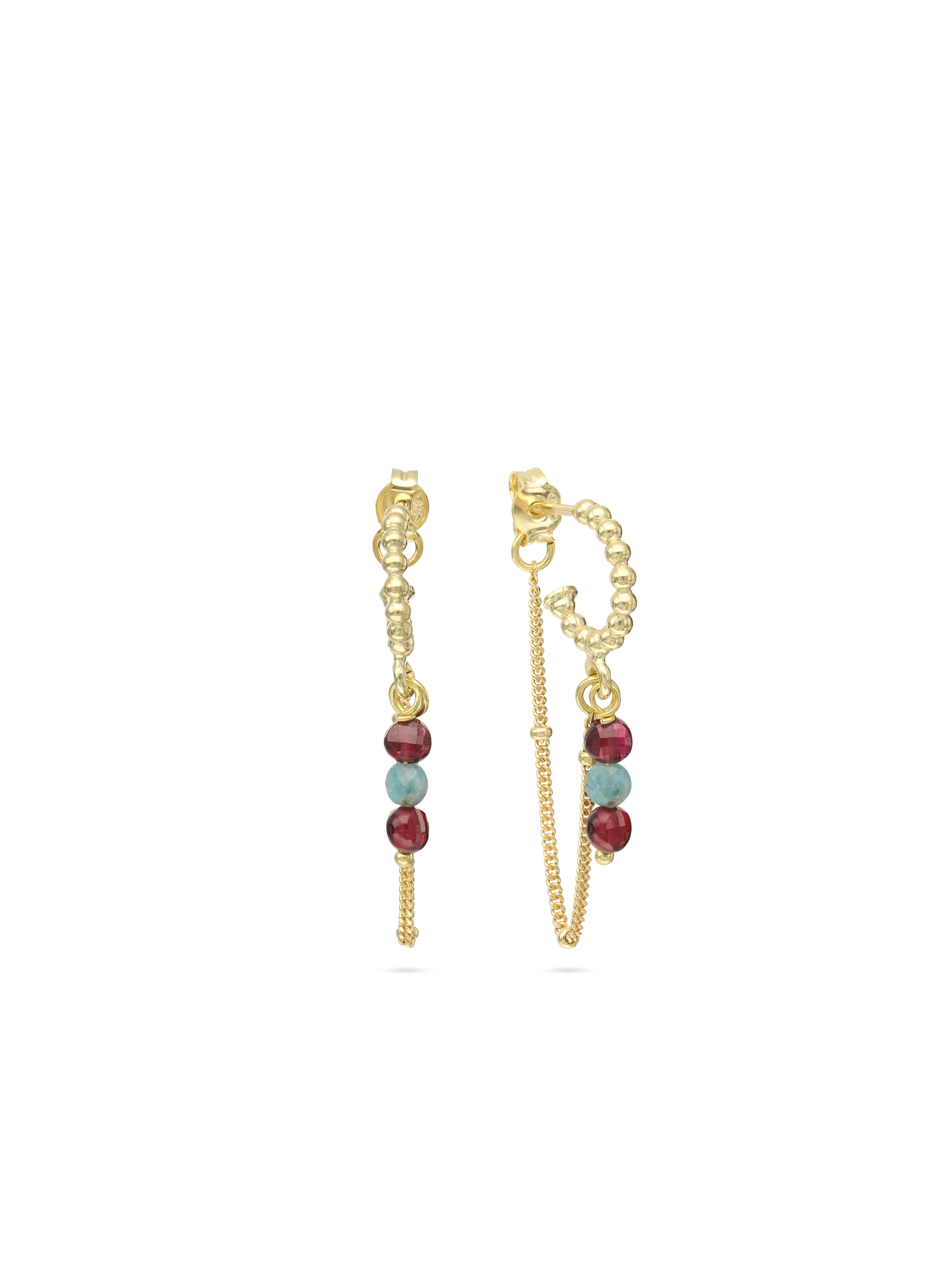 Pendentes banhado a ouro com quartzo turquesa e granada colorida