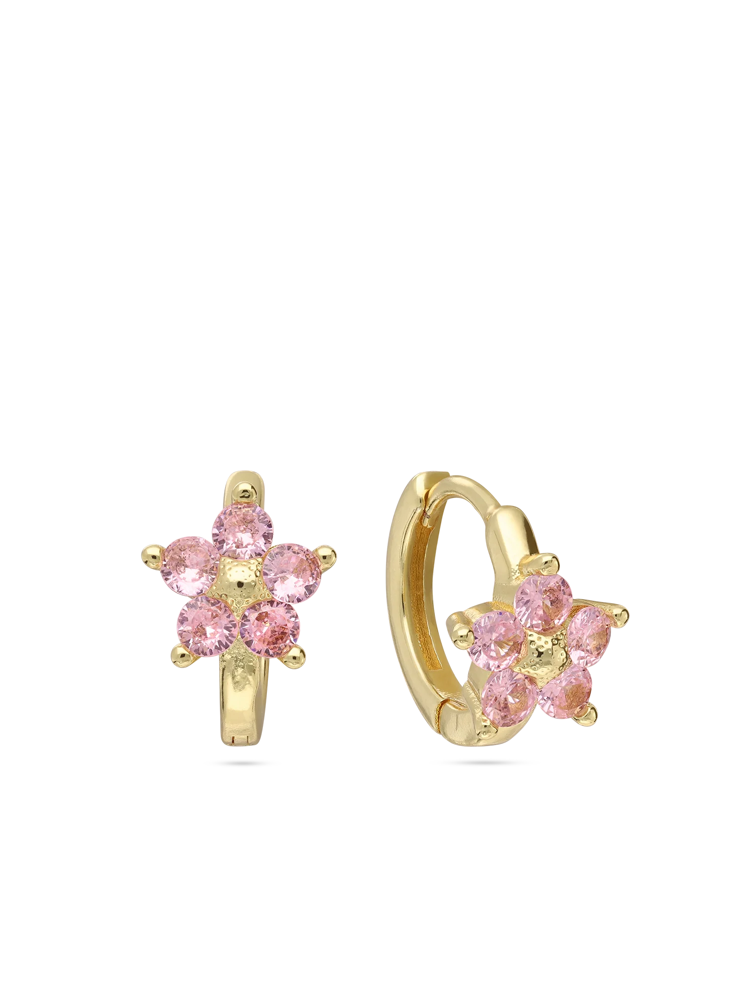 Argolas flor banhadas a ouro com zircónias rosa