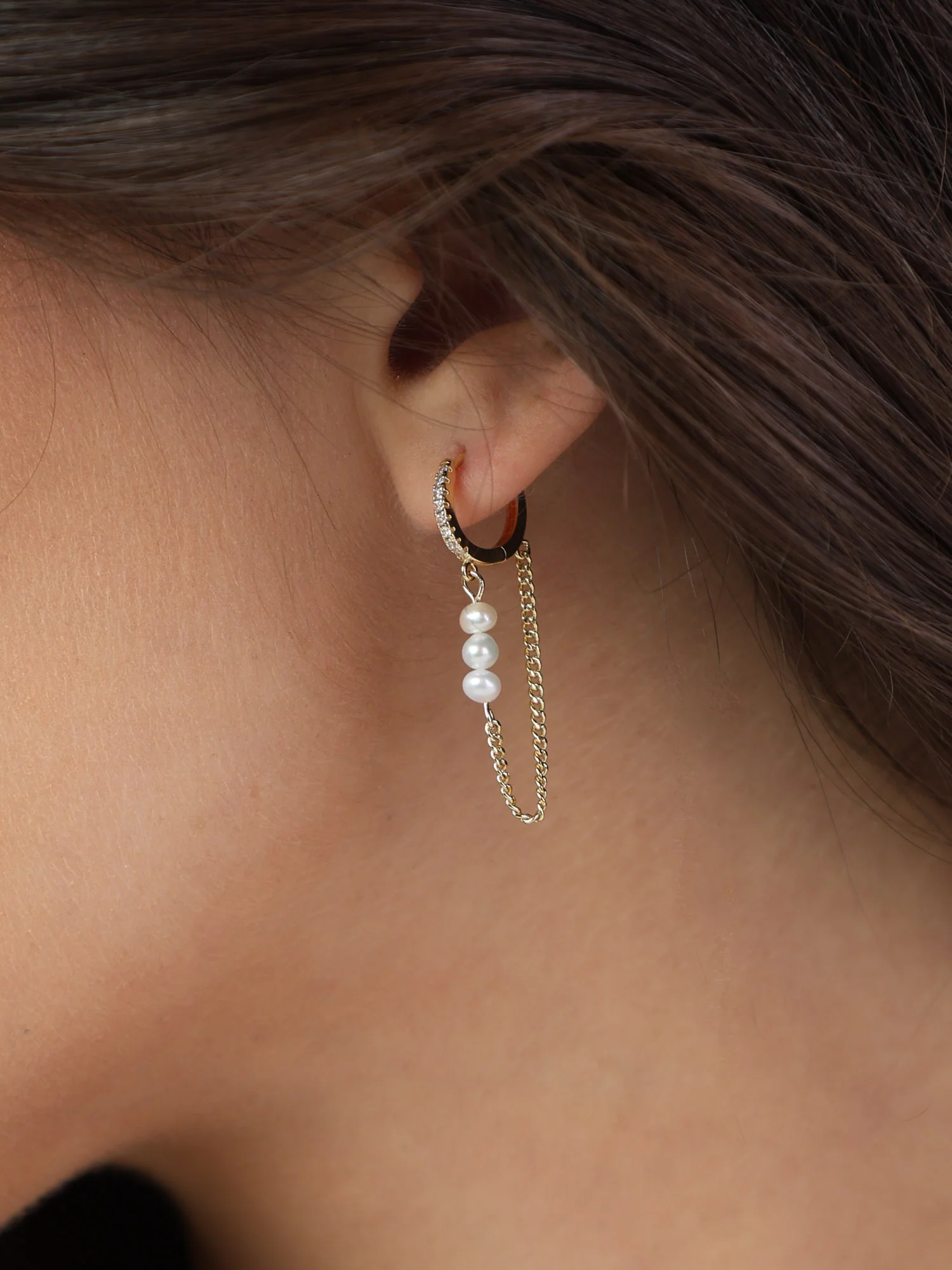 Argolas banhadas a ouro com zircónias e pérolas - Image 2