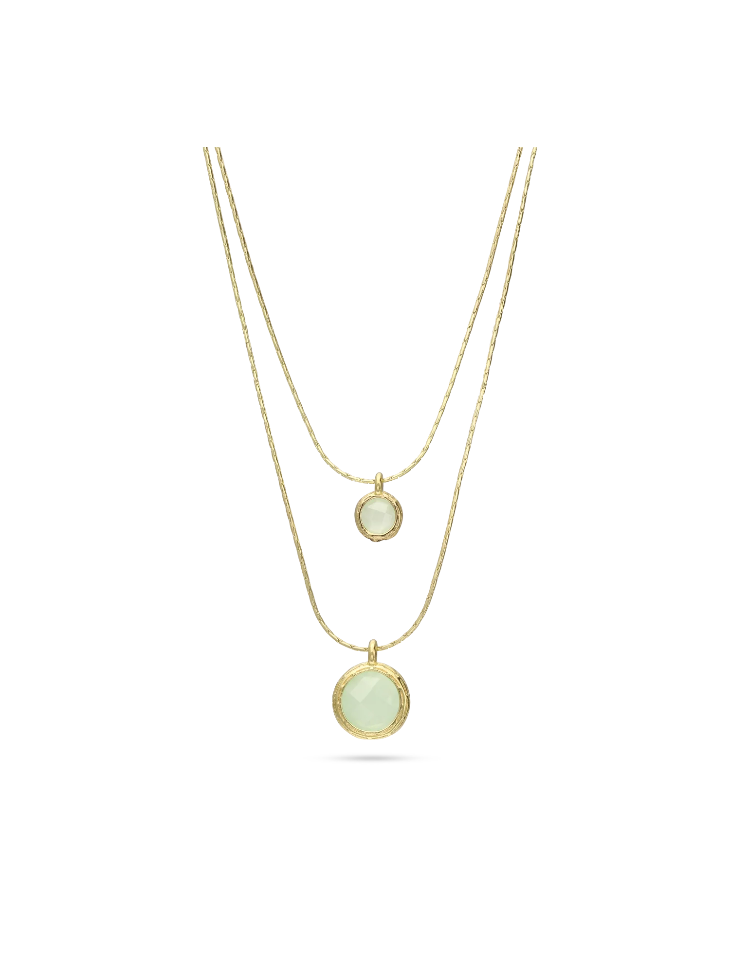 Colar duplo banhado a ouro com pendentes de cristal verde