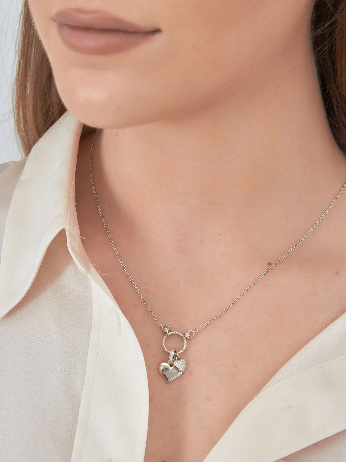 Fio com pendente coração em prata 925 com zircónias - Image 2