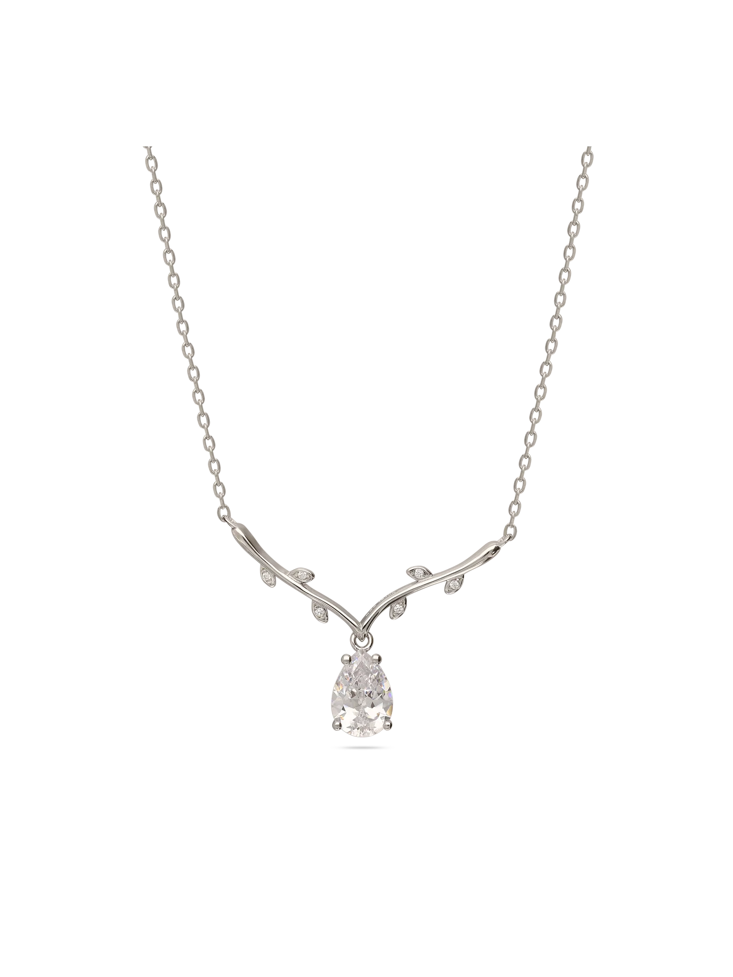 Fio com pendente folhas em prata 925 com zircónias
