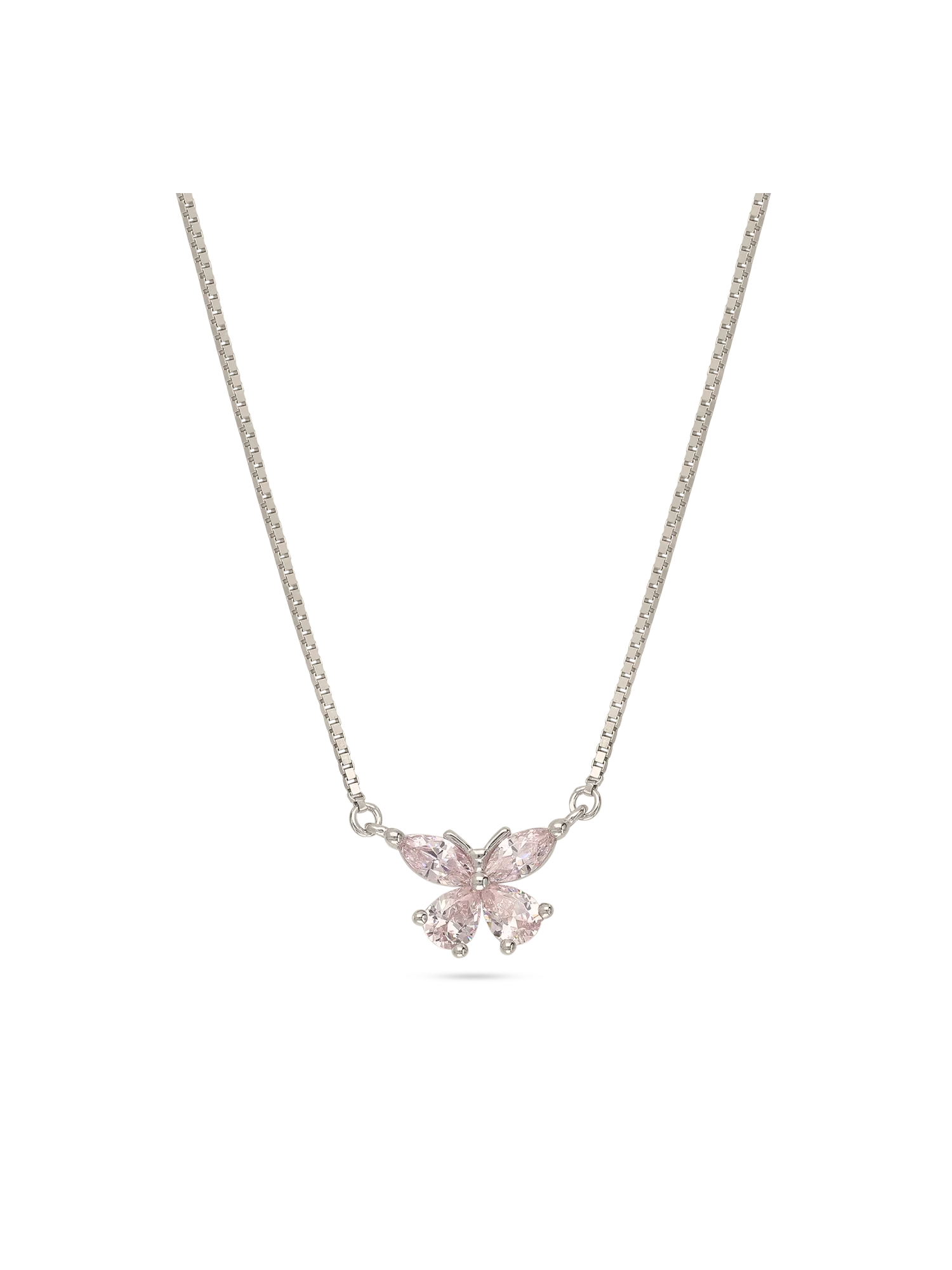 Fio com pendente borboleta em prata 925 com zircónias rosa