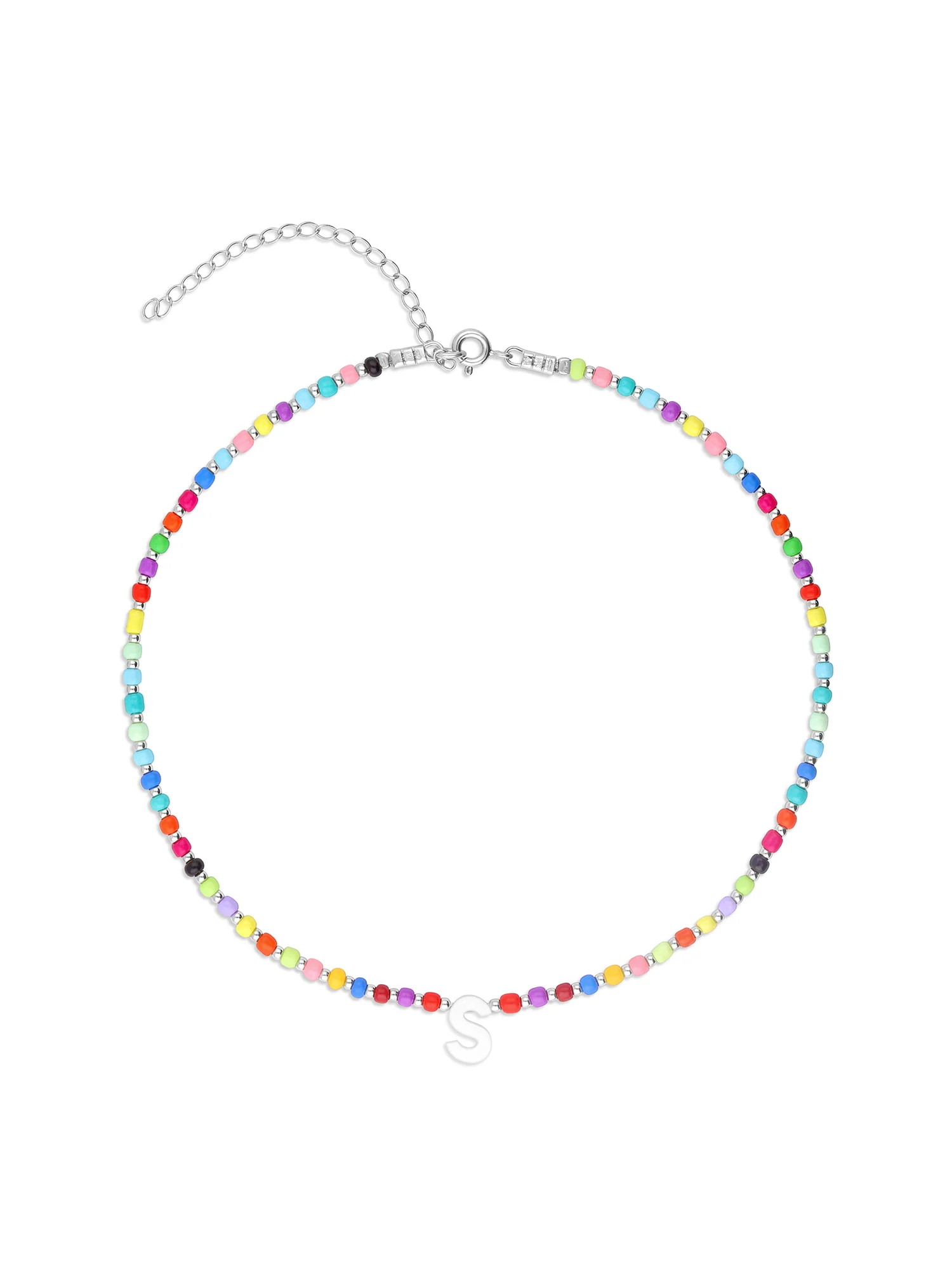 Colar choker "S" em prata 925 com madrepérola e cristal colorido