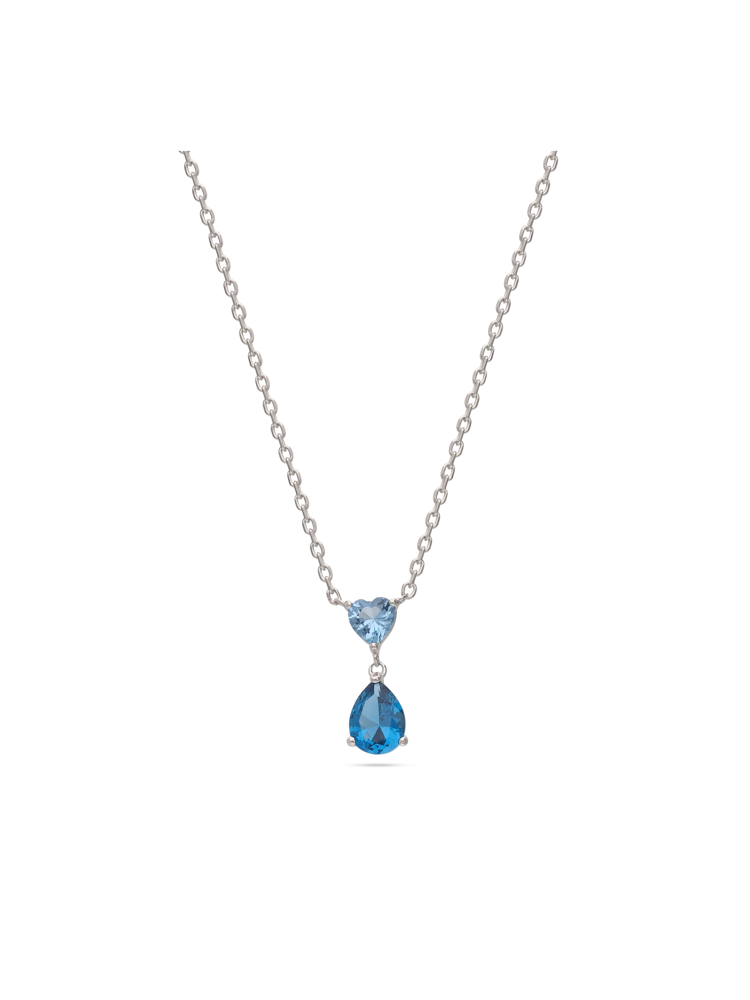 Fio com pendente lágrima em prata 925 com zircónia azul