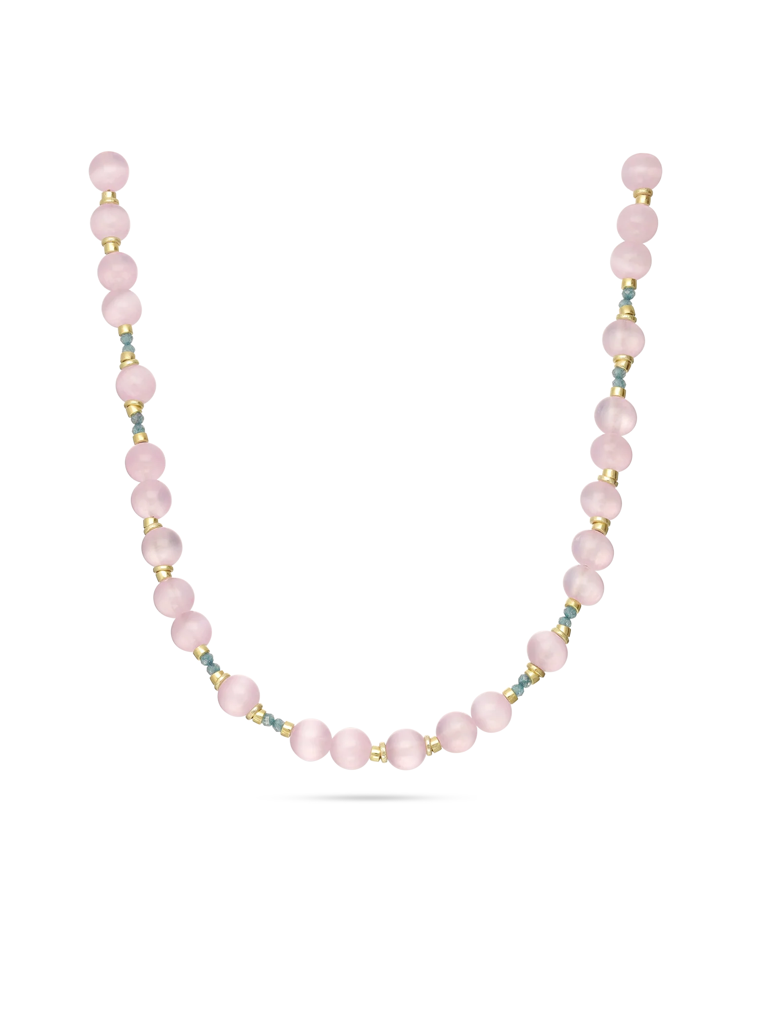 Colar de pedras banhado a ouro com zircónias azuis e cristais rosa