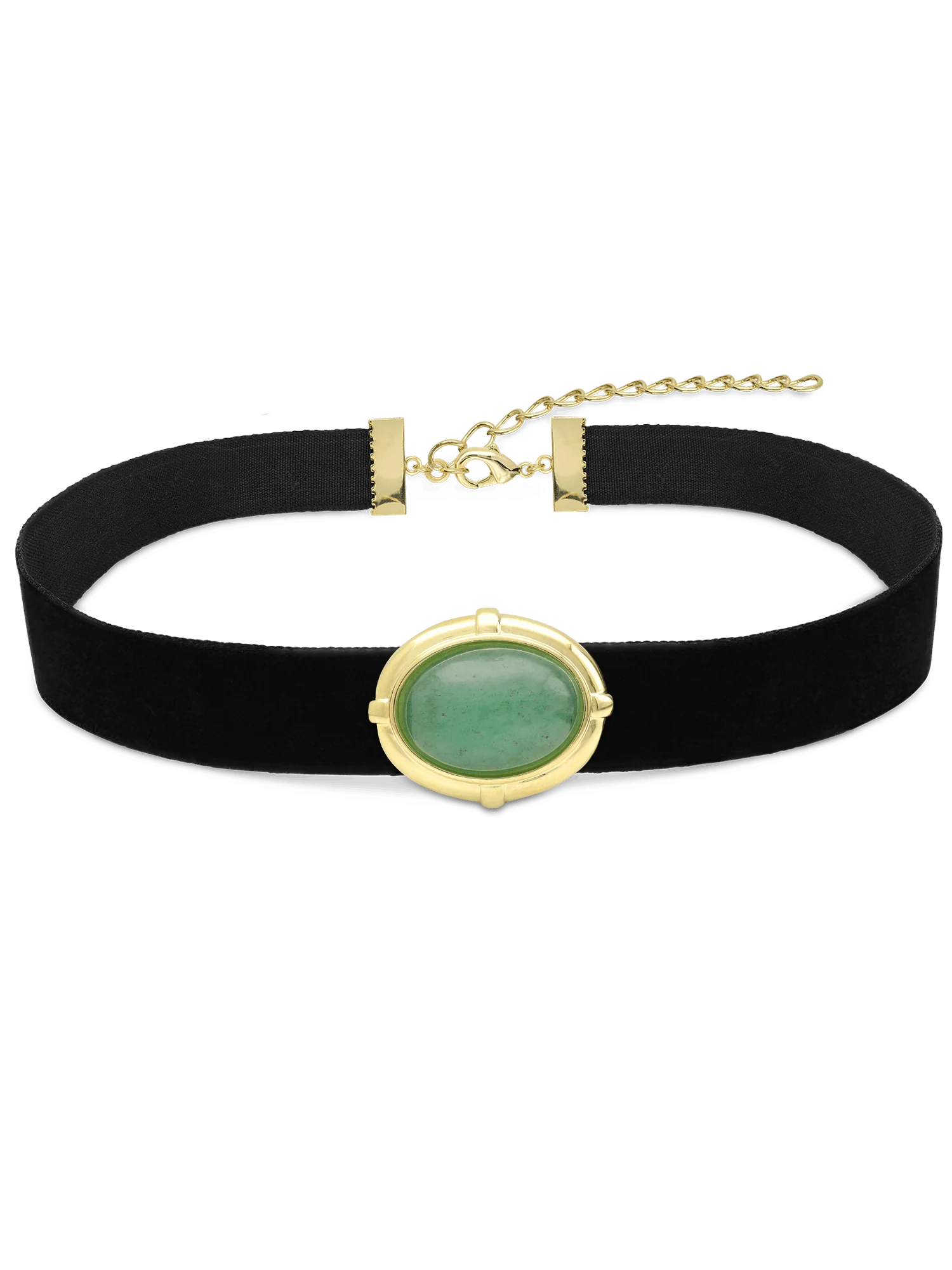 Colar choker vintage banhado a ouro com aventurina verde