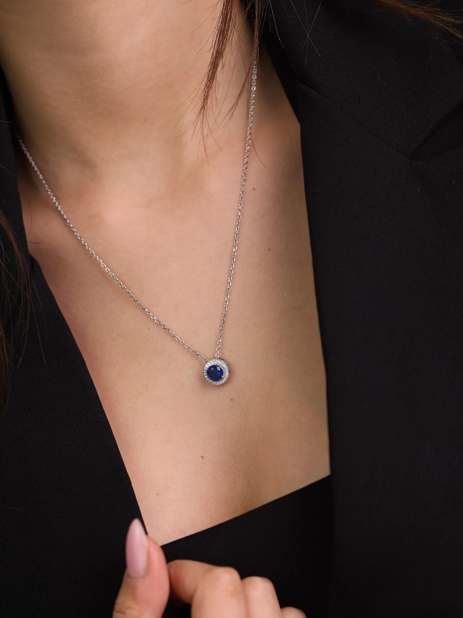 Fio com pendente em prata 925 com zircónia azul - Image 2