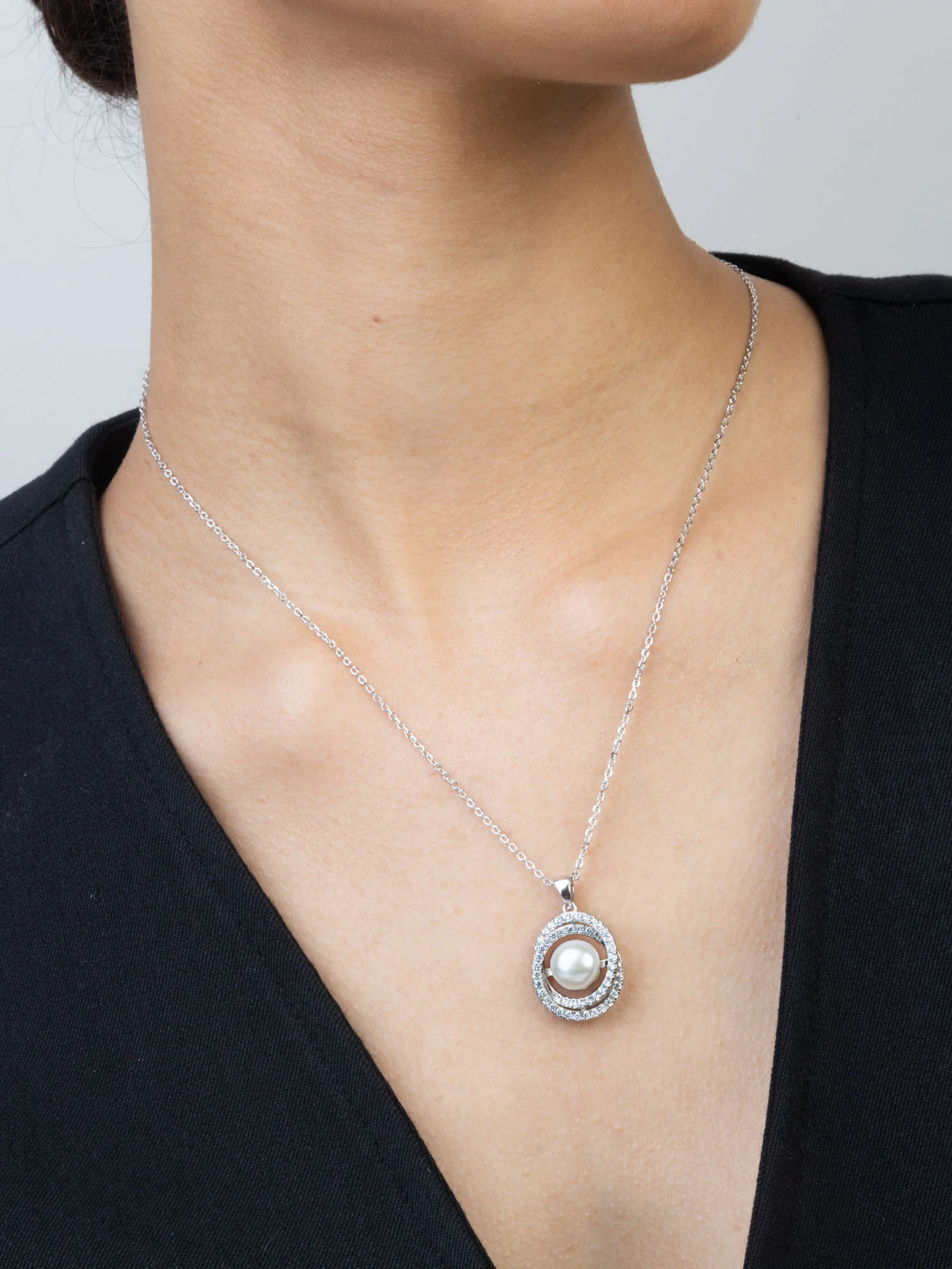 Fio com pendente em prata 925 com zircónia e pérola - Image 2