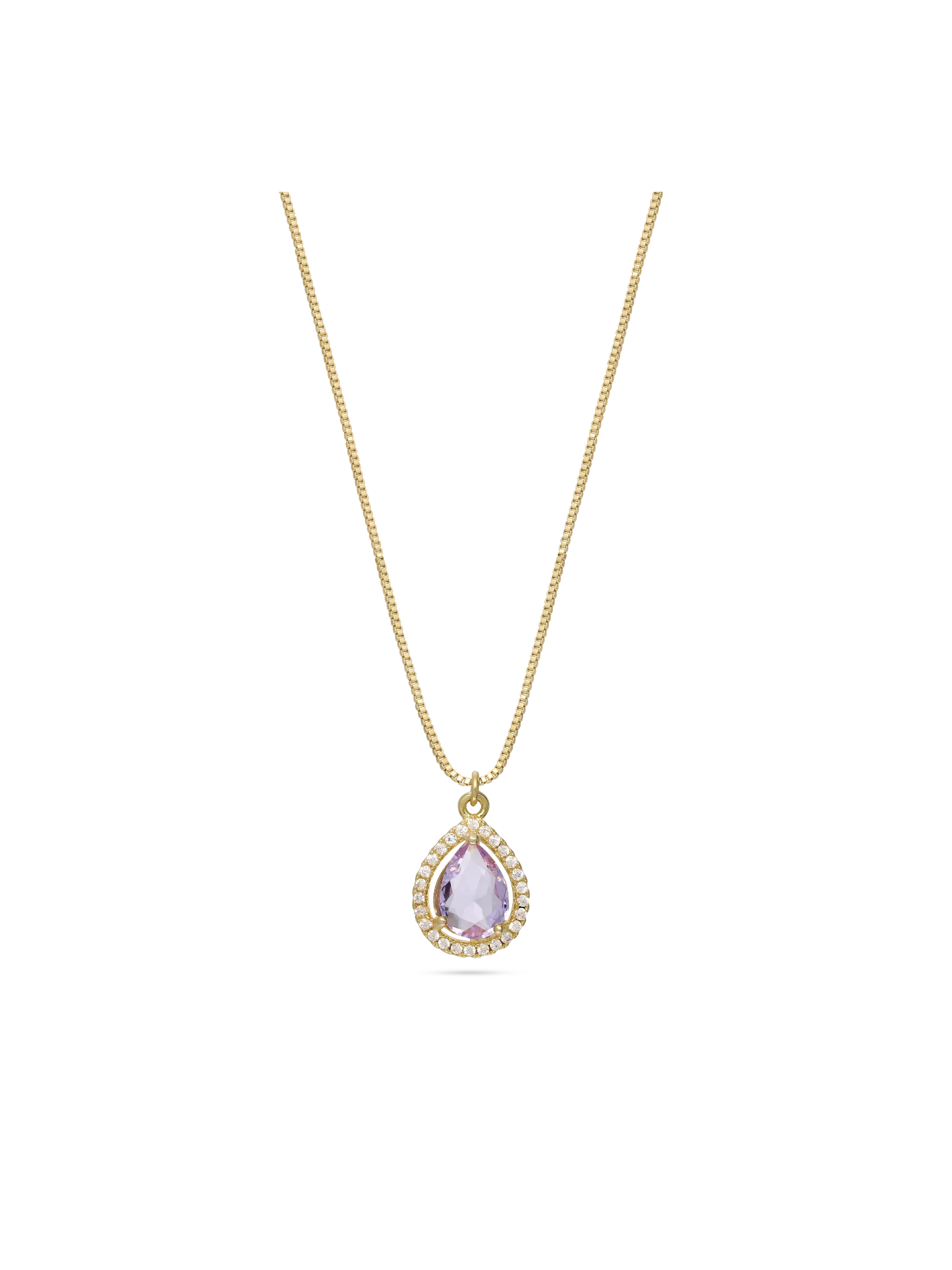 Fio com pendente banhado a ouro com zircónias e cristal violeta