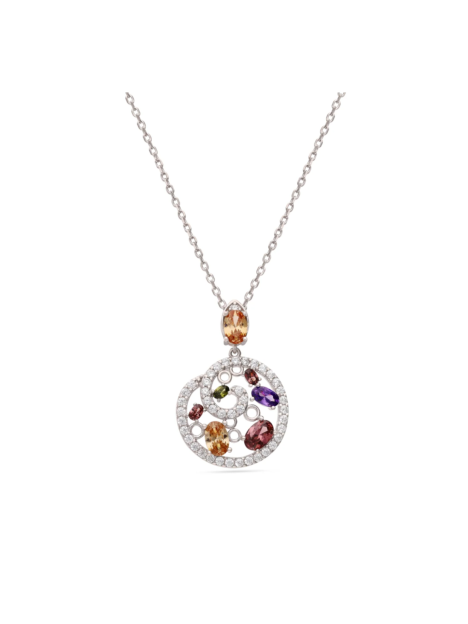 Fio com pendente em prata 925 com zircónias coloridas