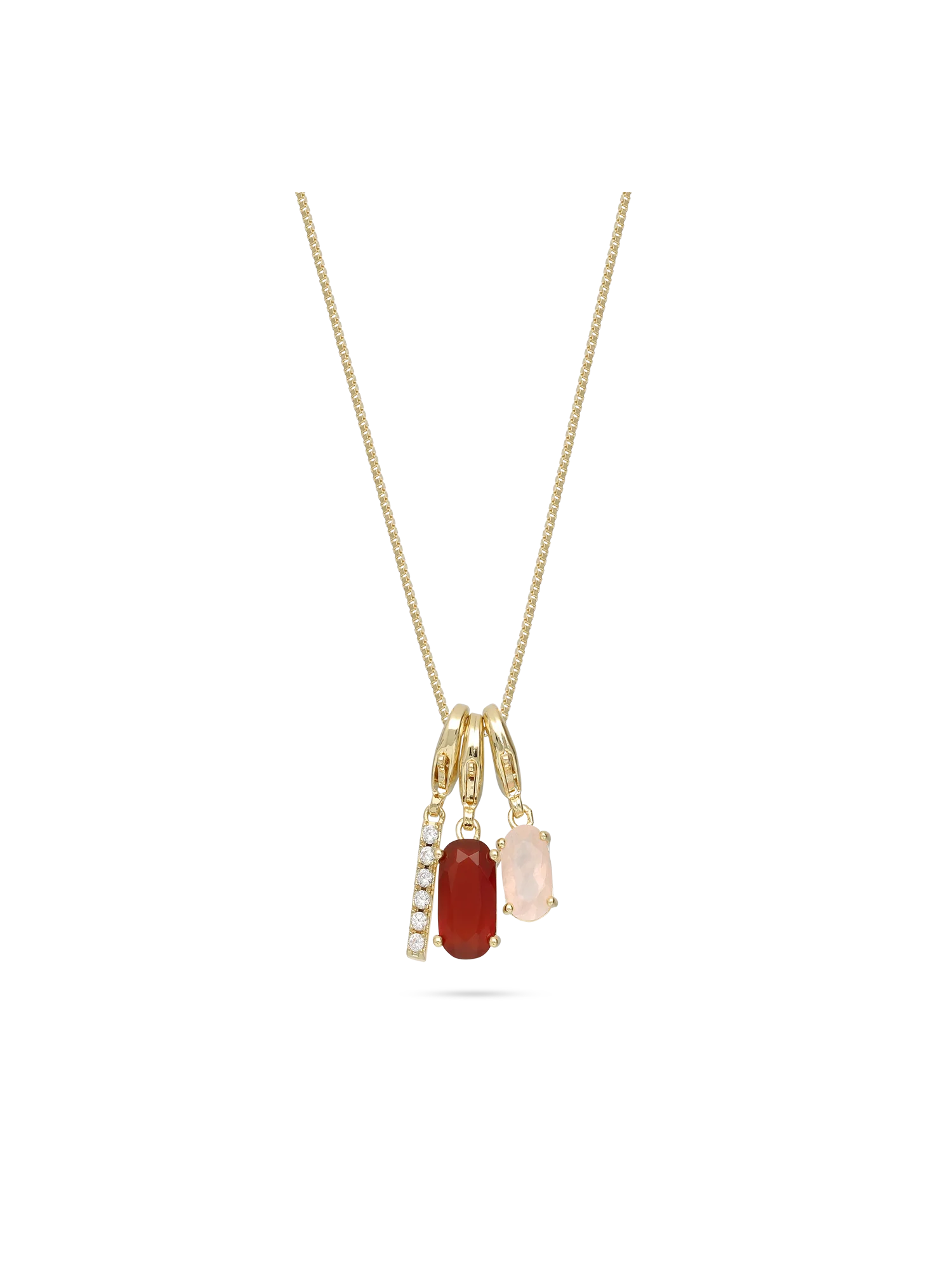 Fio com pendente banhado a ouro com zircónia, ágata e pedra de lua