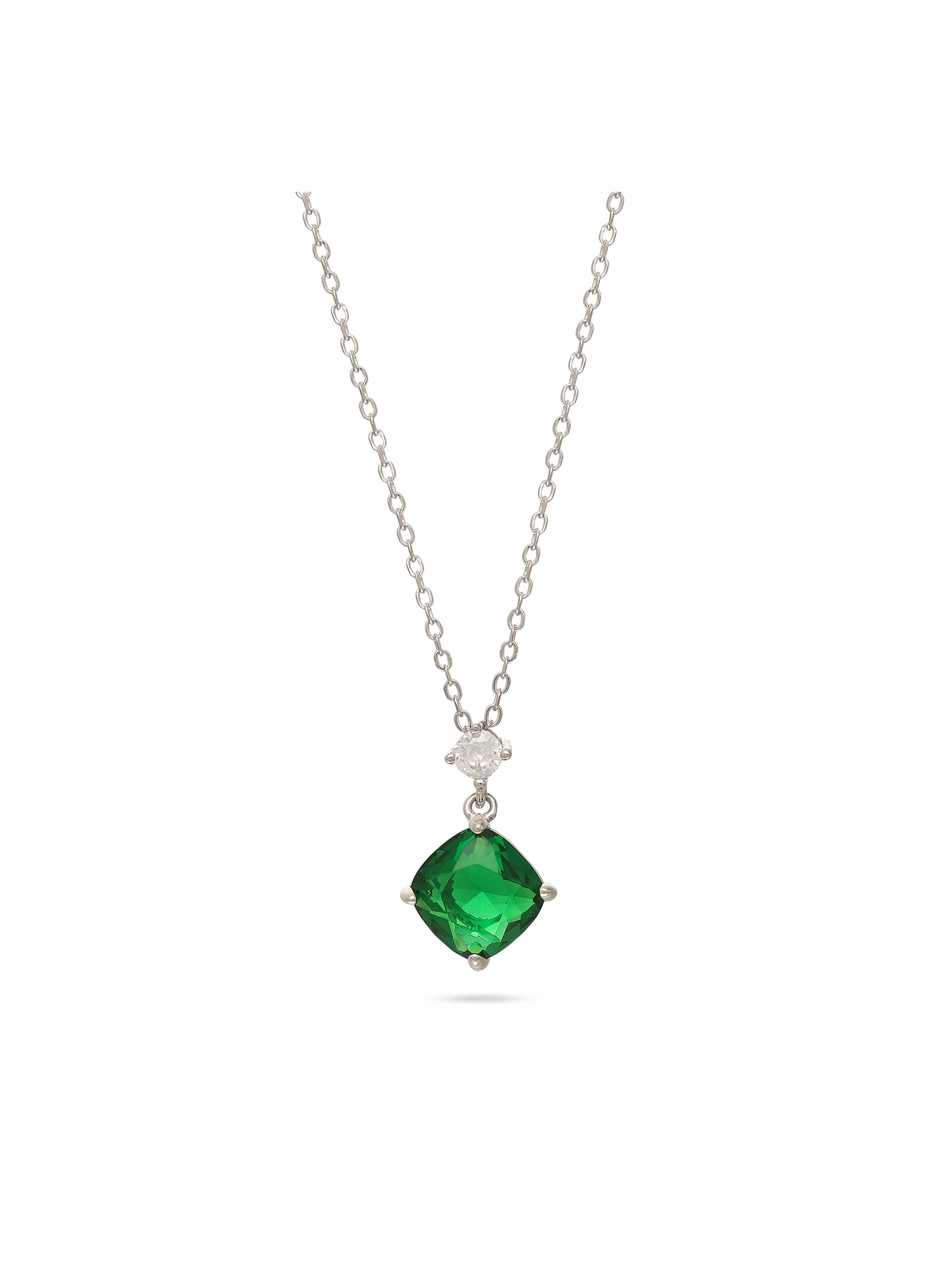 Fio com pendente em prata 925 com zircónia verde