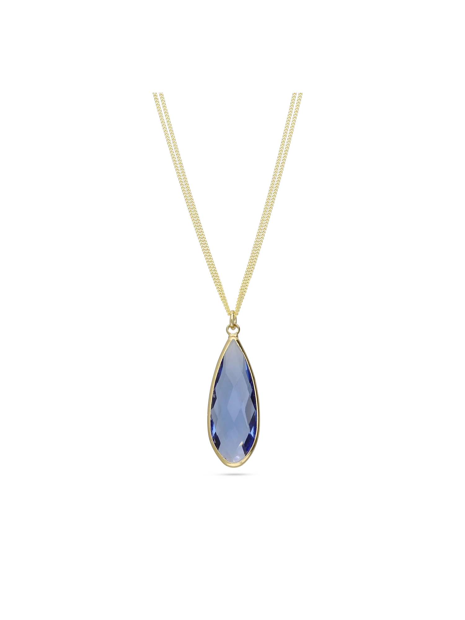 Fio com pendente banhado a ouro com vidro cristal azul