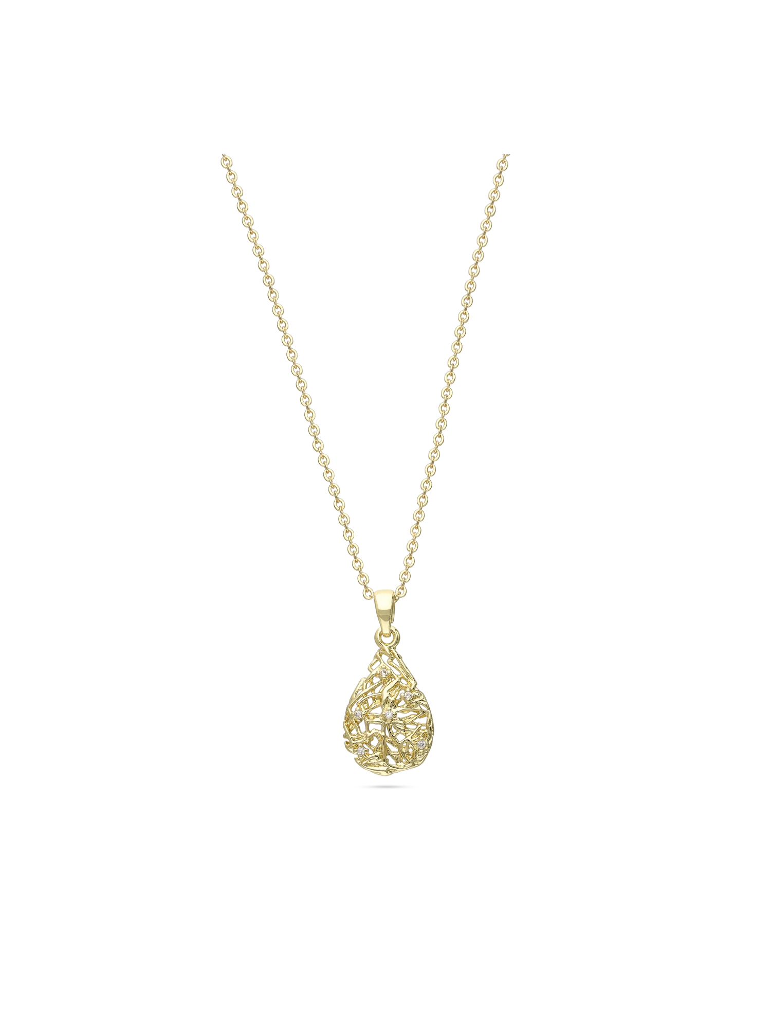 Fio com pendente lágrima banhado a ouro com zircónia