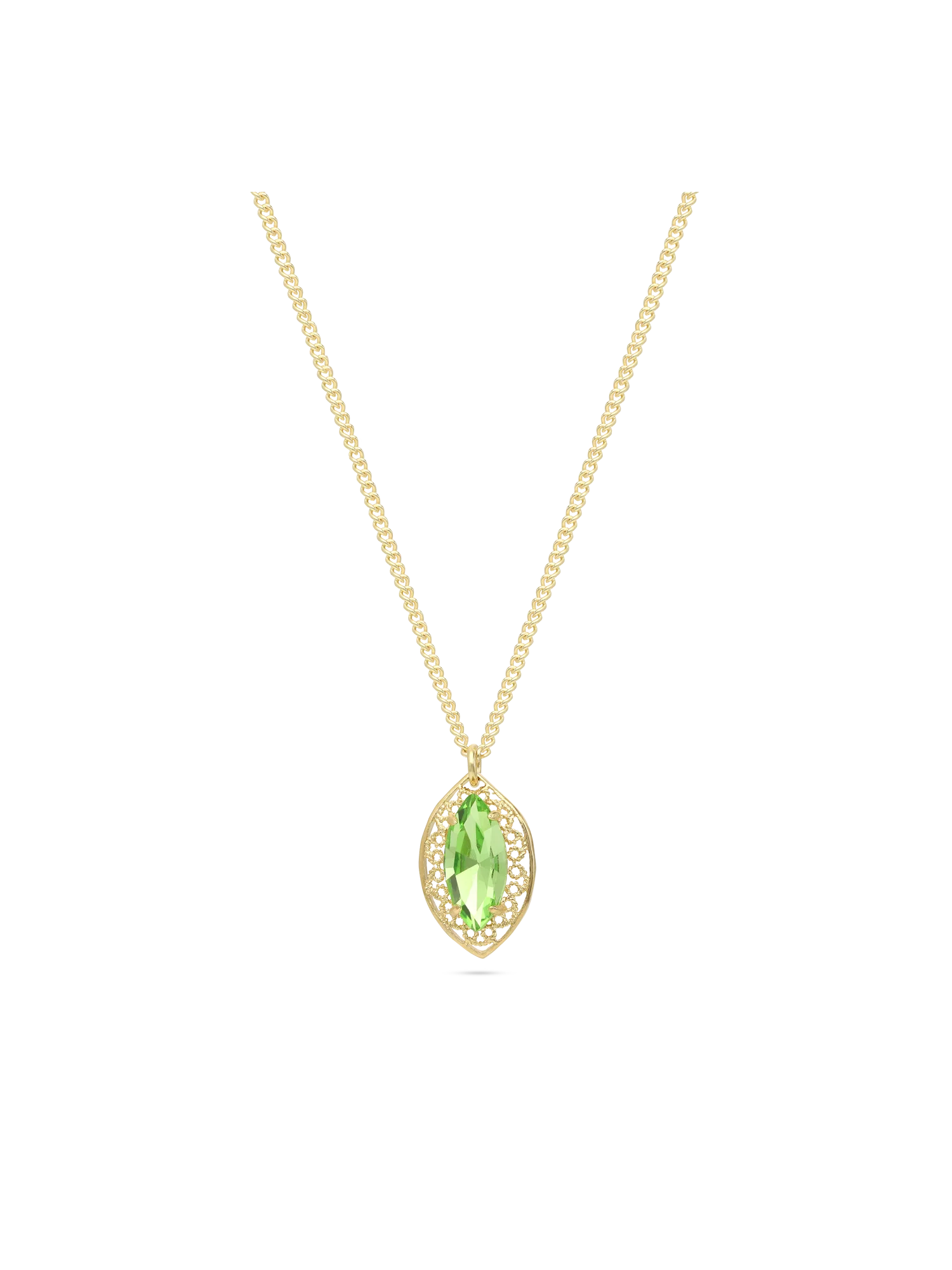 Fio com pendente banhado a ouro com vidro cristal verde